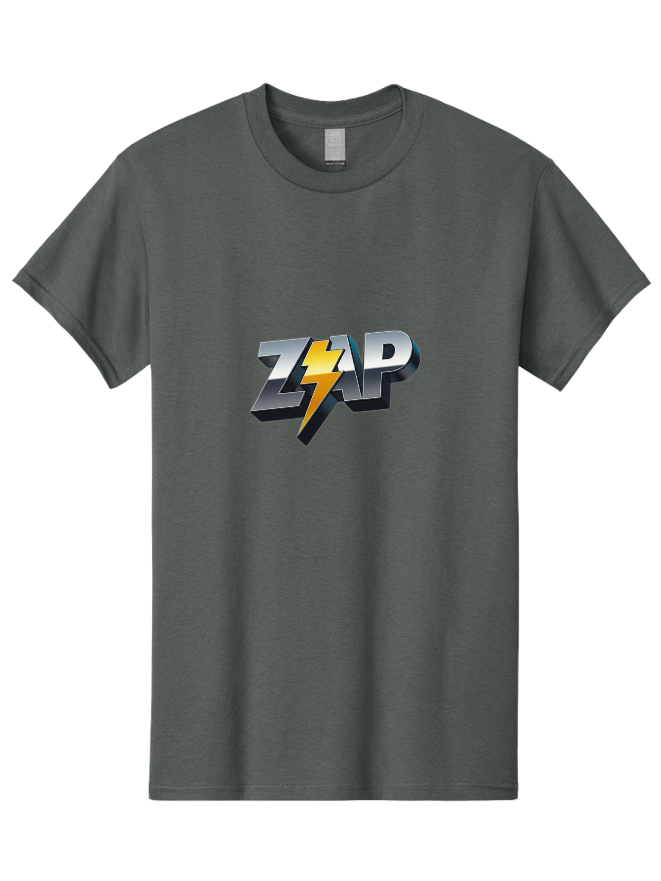 Zap Men'S Graphic Tee, 100% Cotton, Comfortable Casual Summer Wear, Machine Washable, Electrifying Logo, Bold Typography, Dynamic Design, Lightning Bolt, Modern Graphics, Energetic Vibe, Trendy Aesthetics, Silver And Gold Colors, 3D Effect, Bab600