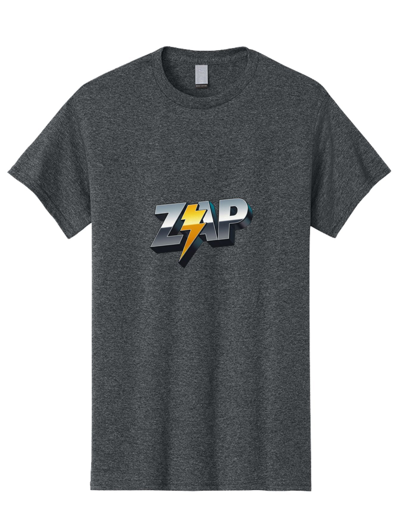 Zap Men'S Graphic Tee, 100% Cotton, Comfortable Casual Summer Wear, Machine Washable, Electrifying Logo, Bold Typography, Dynamic Design, Lightning Bolt, Modern Graphics, Energetic Vibe, Trendy Aesthetics, Silver And Gold Colors, 3D Effect, Bab600