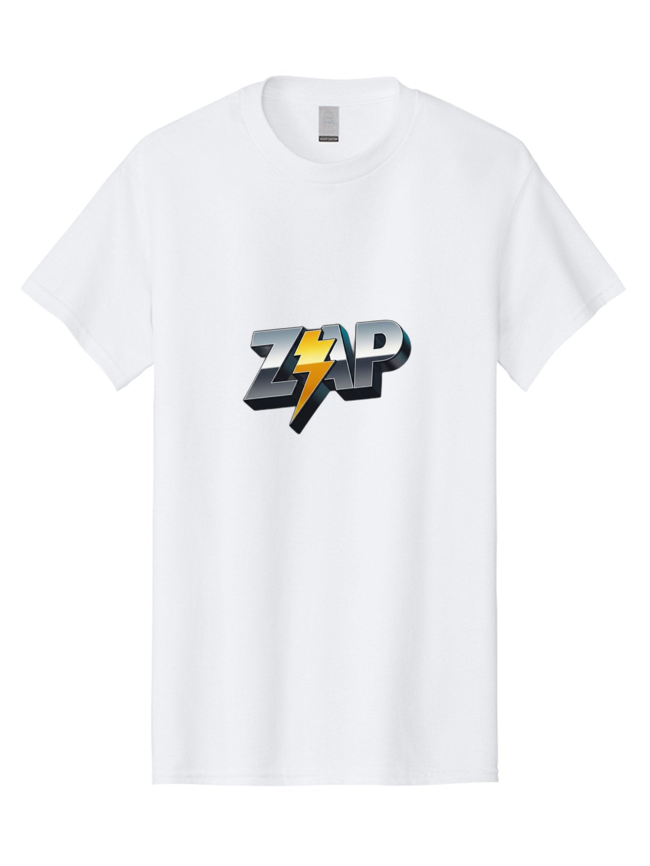 Zap Men'S Graphic Tee, 100% Cotton, Comfortable Casual Summer Wear, Machine Washable, Electrifying Logo, Bold Typography, Dynamic Design, Lightning Bolt, Modern Graphics, Energetic Vibe, Trendy Aesthetics, Silver And Gold Colors, 3D Effect, Bab600 6