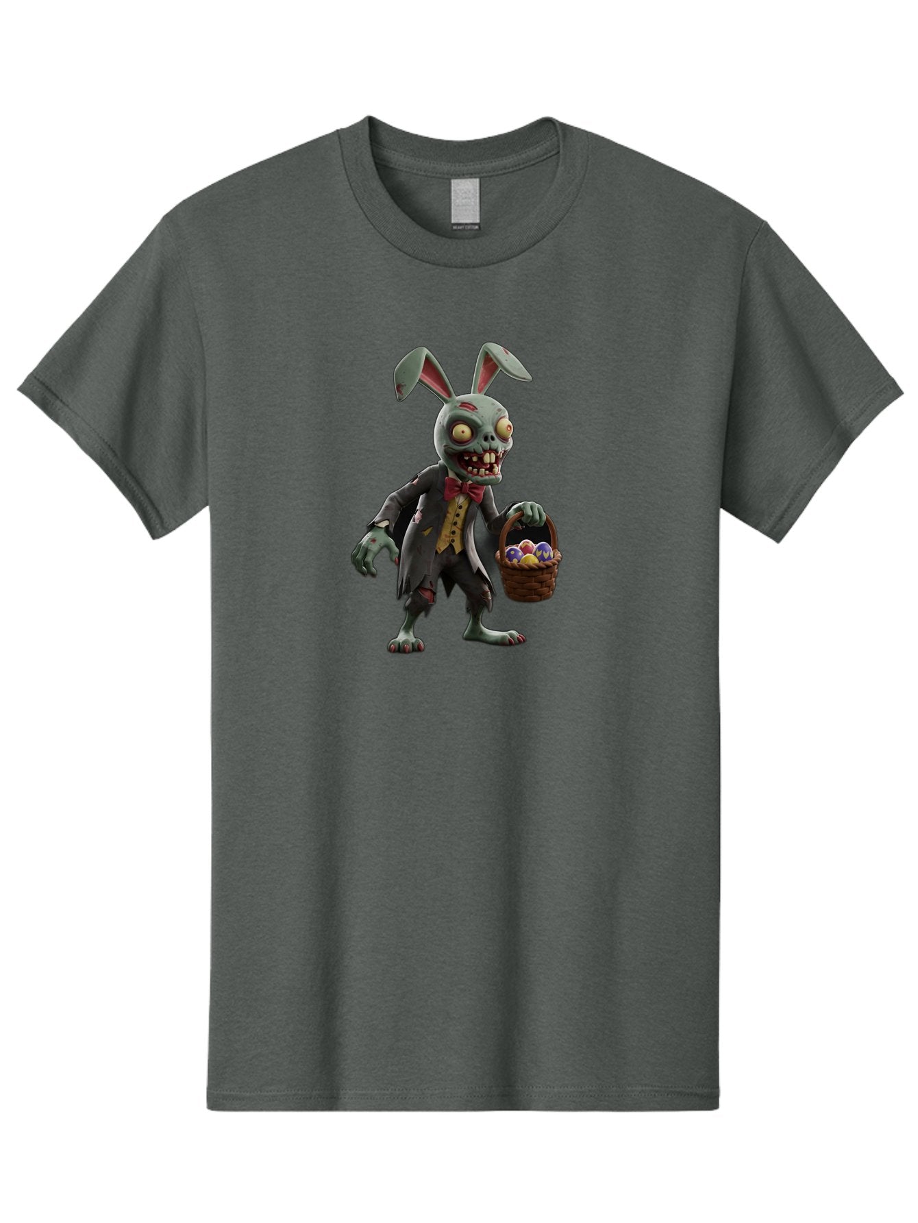 Zombie-Bunny Men'S Graphic Tee, 100% Cotton, Comfortable Casual Summer Wear, Machine Washable, Zombie Easter Bunny, Undead Rabbit, Easter Eggs, Horror Bunny, Creepy Rabbit, Zombie Character, Easter Basket, Colorful Eggs, Spooky Easter, Bab601
