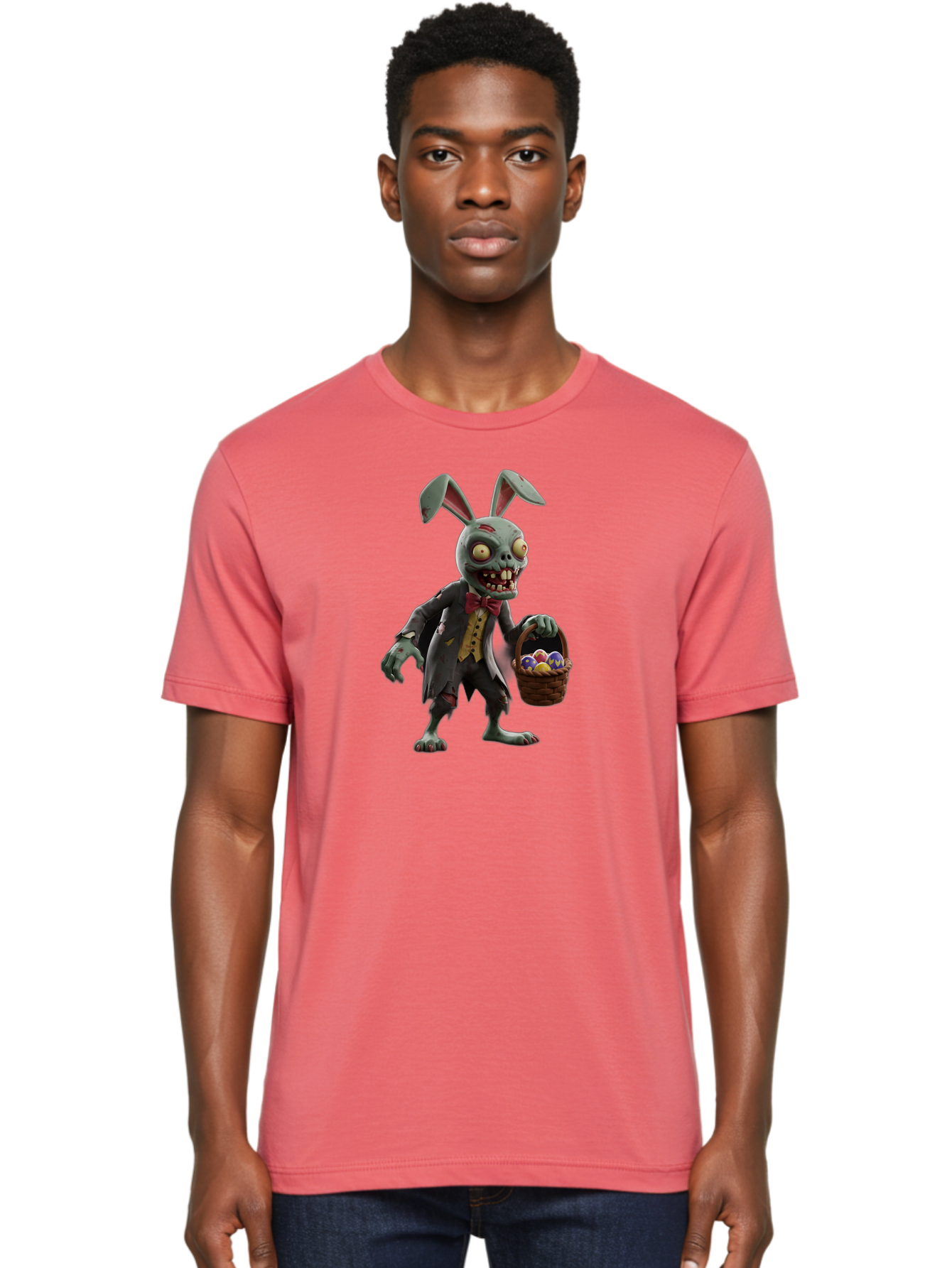 Zombie-Bunny Men'S Graphic Tee, 100% Cotton, Comfortable Casual Summer Wear, Machine Washable, Zombie Easter Bunny, Undead Rabbit, Easter Eggs, Horror Bunny, Creepy Rabbit, Zombie Character, Easter Basket, Colorful Eggs, Spooky Easter, Bab601 29