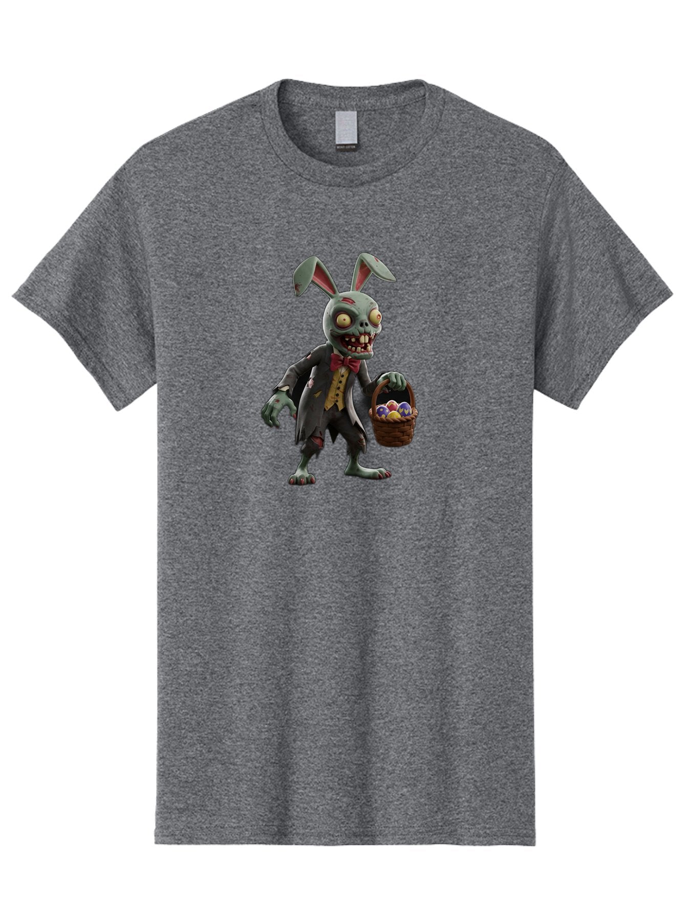 Zombie-Bunny Men'S Graphic Tee, 100% Cotton, Comfortable Casual Summer Wear, Machine Washable, Zombie Easter Bunny, Undead Rabbit, Easter Eggs, Horror Bunny, Creepy Rabbit, Zombie Character, Easter Basket, Colorful Eggs, Spooky Easter, Bab601