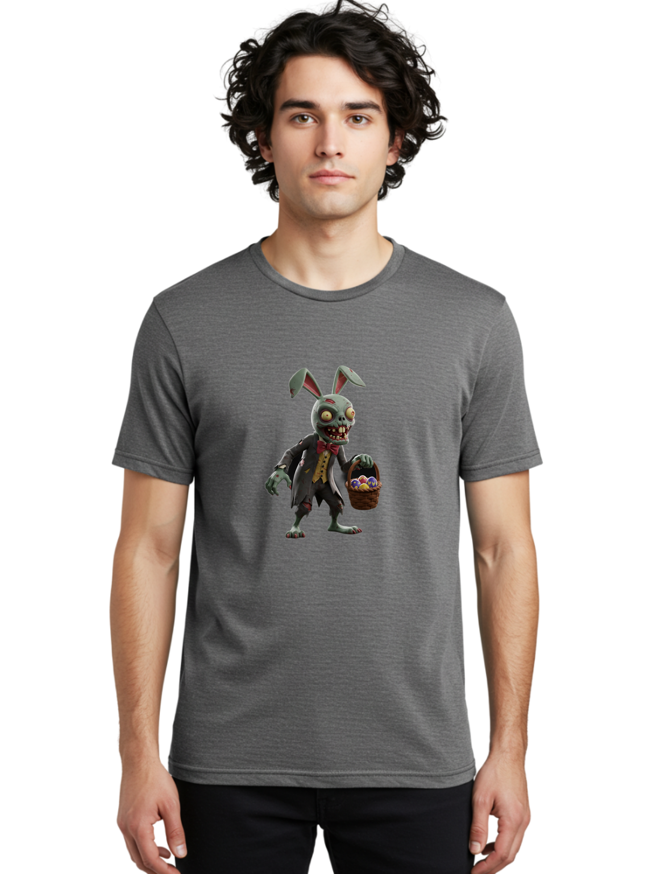 Zombie-Bunny Men'S Graphic Tee, 100% Cotton, Comfortable Casual Summer Wear, Machine Washable, Zombie Easter Bunny, Undead Rabbit, Easter Eggs, Horror Bunny, Creepy Rabbit, Zombie Character, Easter Basket, Colorful Eggs, Spooky Easter, Bab601 26