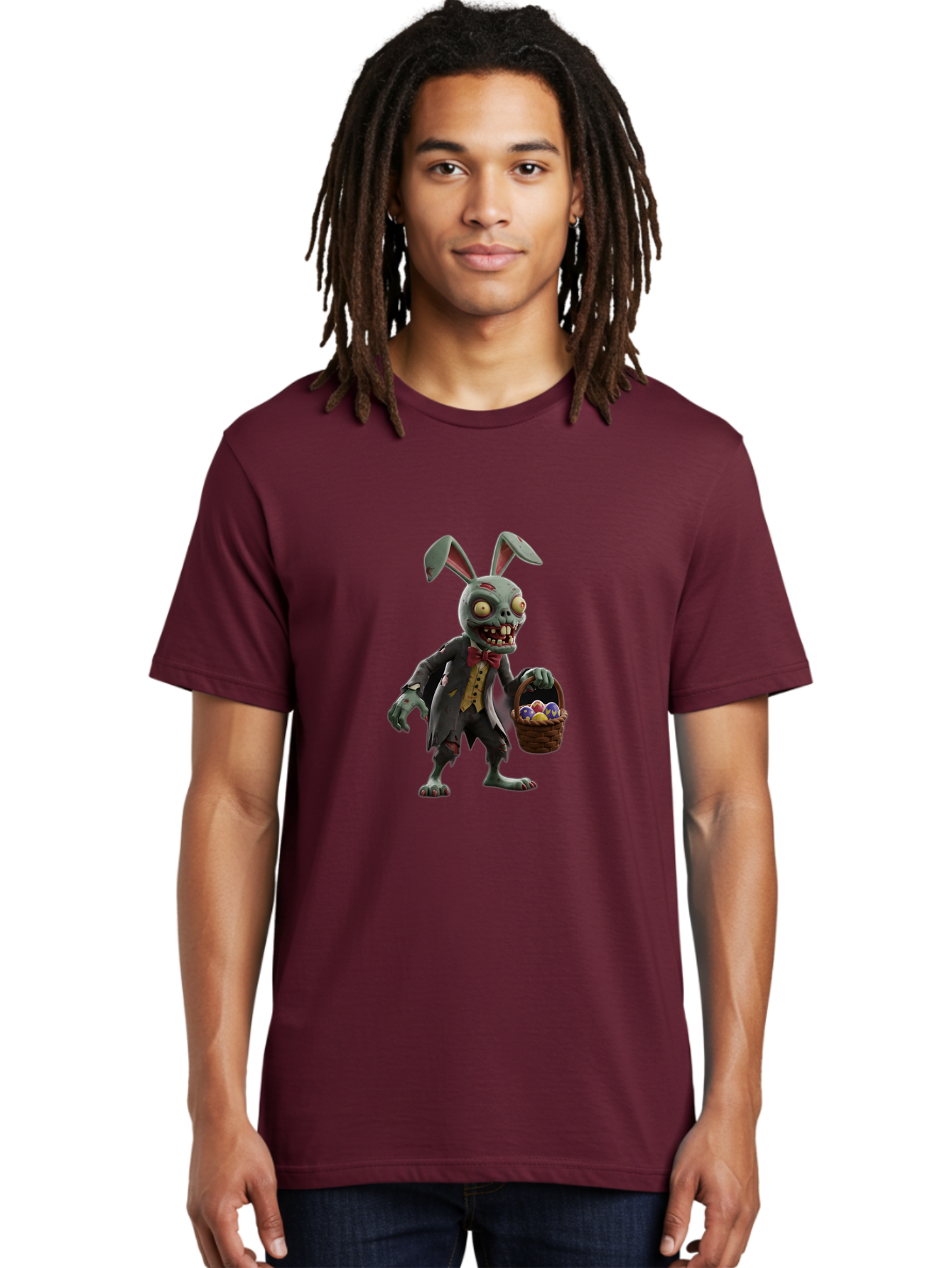 Zombie-Bunny Men'S Graphic Tee, 100% Cotton, Comfortable Casual Summer Wear, Machine Washable, Zombie Easter Bunny, Undead Rabbit, Easter Eggs, Horror Bunny, Creepy Rabbit, Zombie Character, Easter Basket, Colorful Eggs, Spooky Easter, Bab601 30