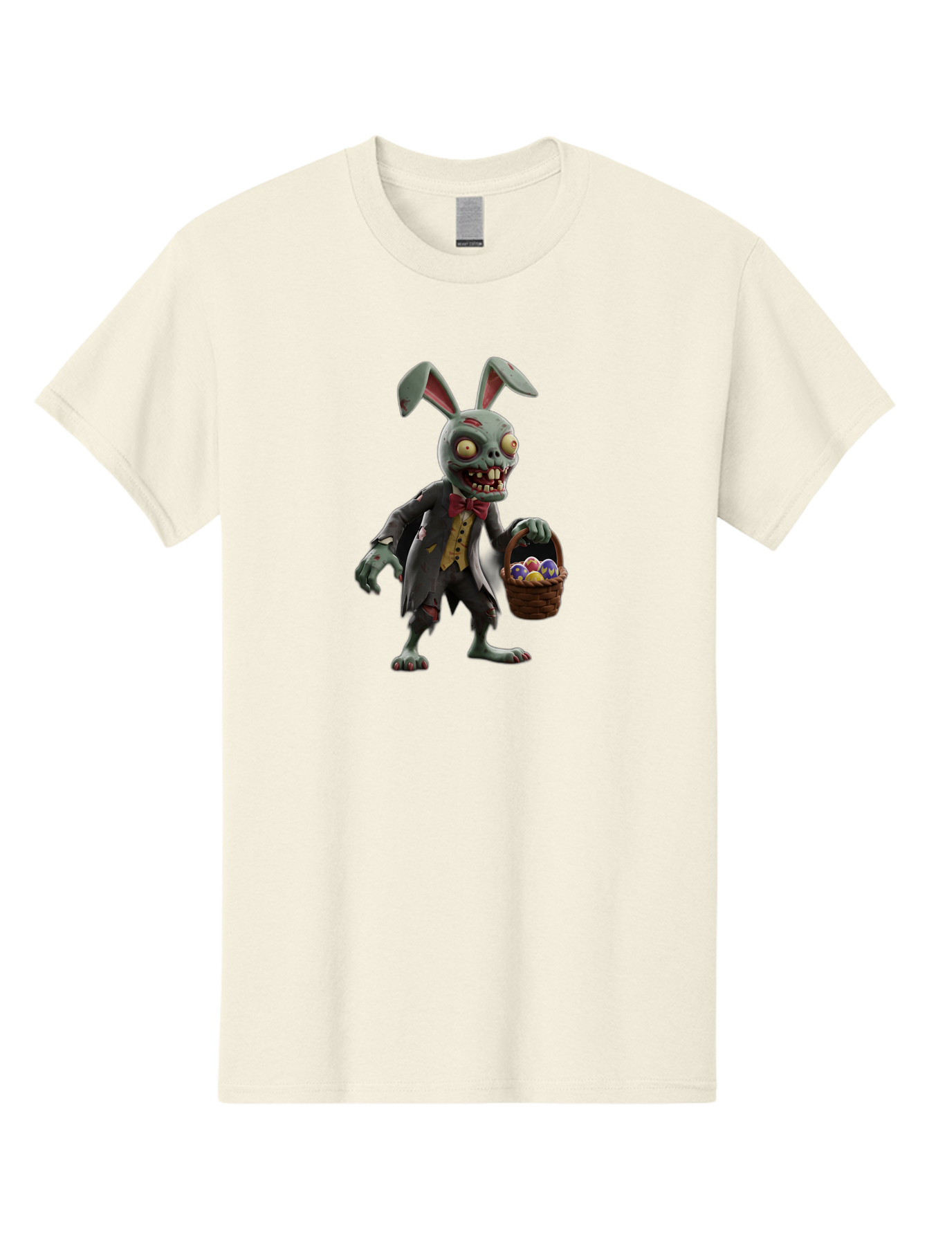 Zombie-Bunny Men'S Graphic Tee, 100% Cotton, Comfortable Casual Summer Wear, Machine Washable, Zombie Easter Bunny, Undead Rabbit, Easter Eggs, Horror Bunny, Creepy Rabbit, Zombie Character, Easter Basket, Colorful Eggs, Spooky Easter, Bab601