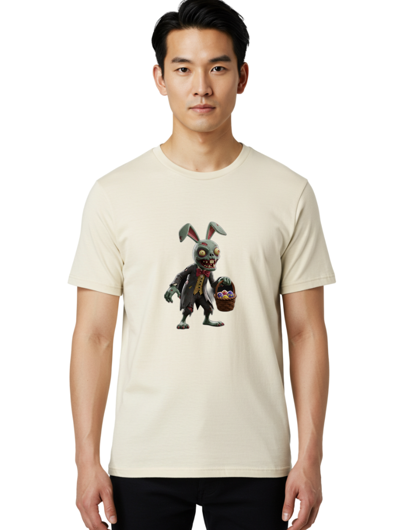 Zombie-Bunny Men'S Graphic Tee, 100% Cotton, Comfortable Casual Summer Wear, Machine Washable, Zombie Easter Bunny, Undead Rabbit, Easter Eggs, Horror Bunny, Creepy Rabbit, Zombie Character, Easter Basket, Colorful Eggs, Spooky Easter, Bab601 17