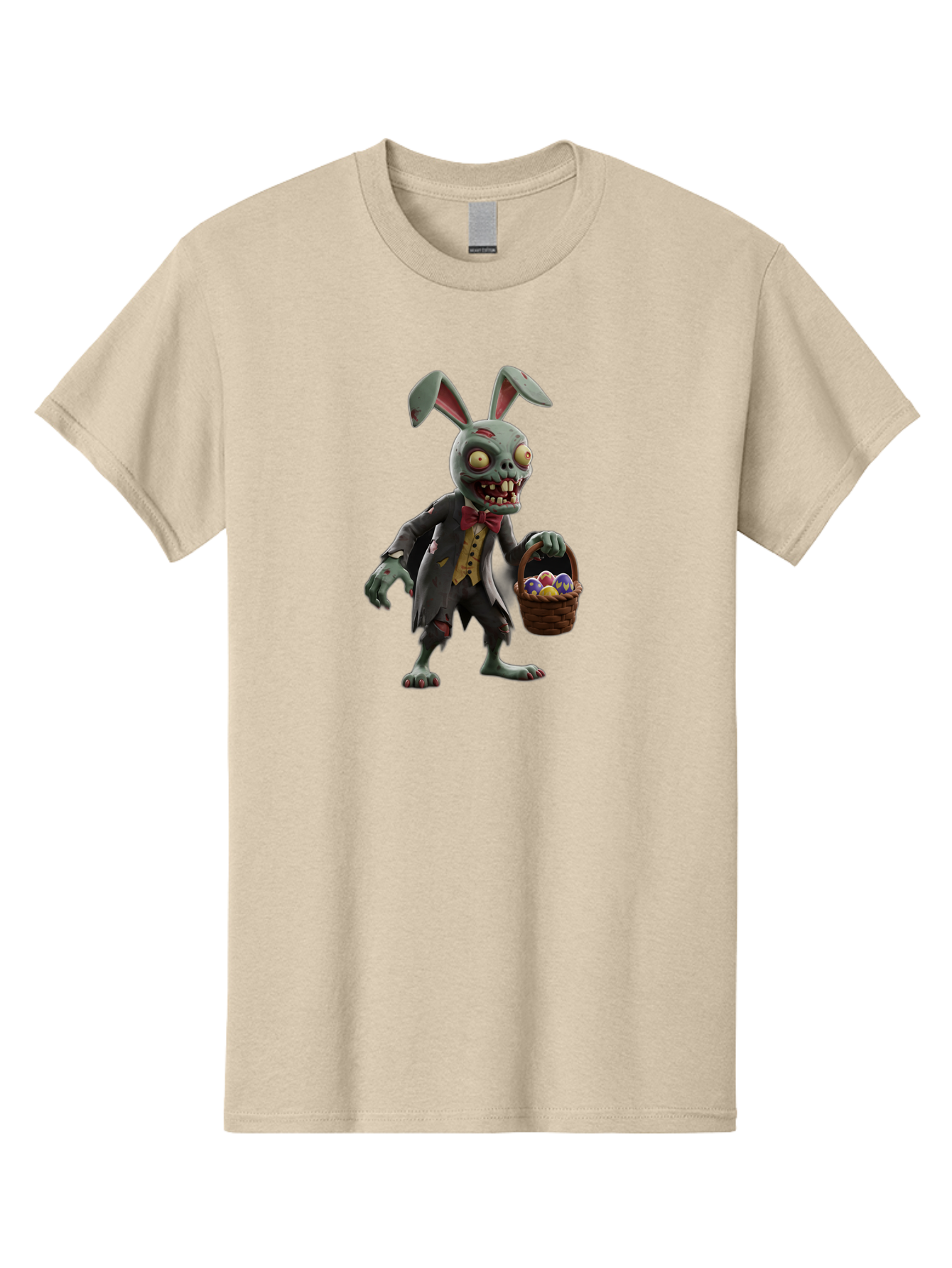 Zombie-Bunny Men'S Graphic Tee, 100% Cotton, Comfortable Casual Summer Wear, Machine Washable, Zombie Easter Bunny, Undead Rabbit, Easter Eggs, Horror Bunny, Creepy Rabbit, Zombie Character, Easter Basket, Colorful Eggs, Spooky Easter, Bab601 6