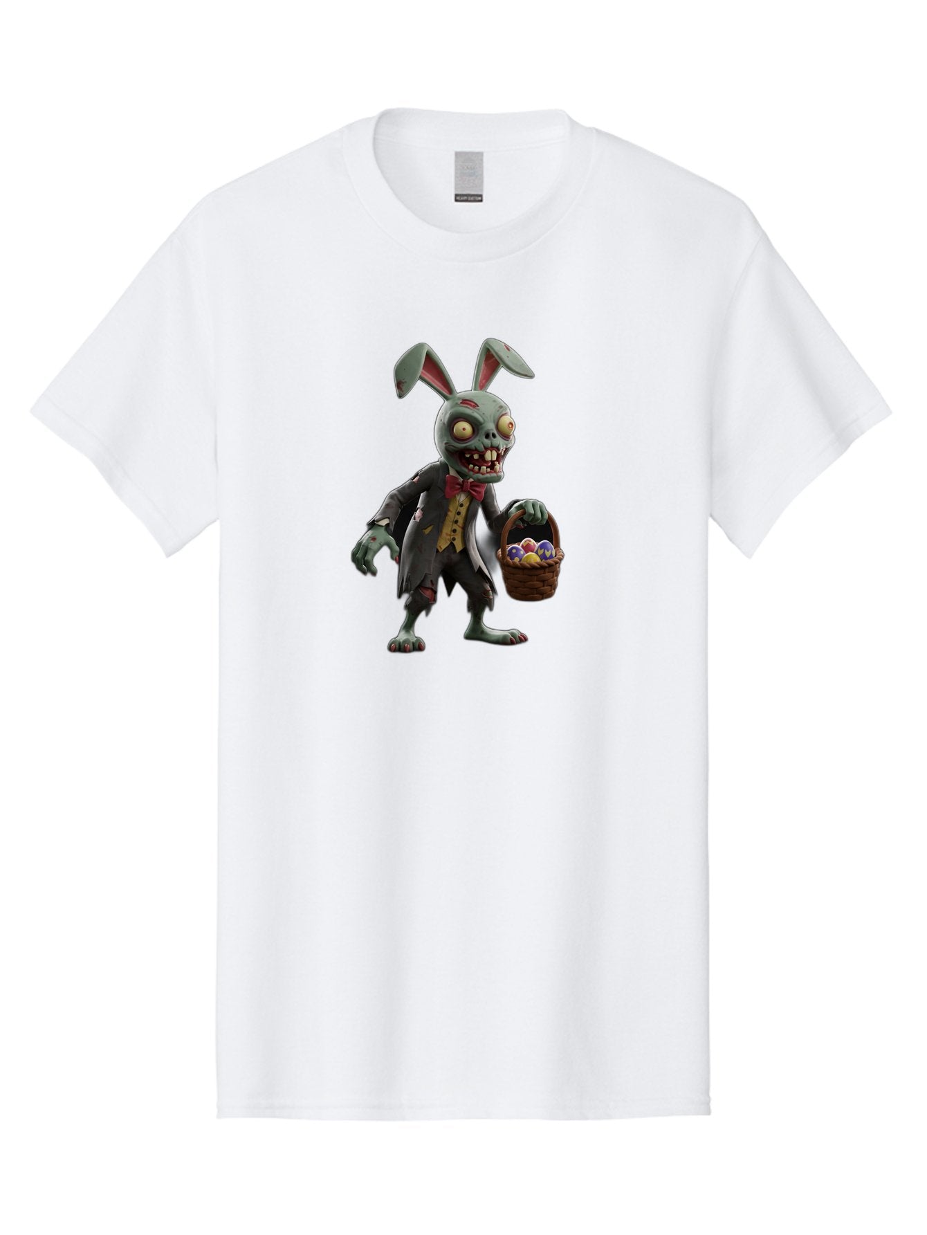Zombie-Bunny Men'S Graphic Tee, 100% Cotton, Comfortable Casual Summer Wear, Machine Washable, Zombie Easter Bunny, Undead Rabbit, Easter Eggs, Horror Bunny, Creepy Rabbit, Zombie Character, Easter Basket, Colorful Eggs, Spooky Easter, Bab601 3