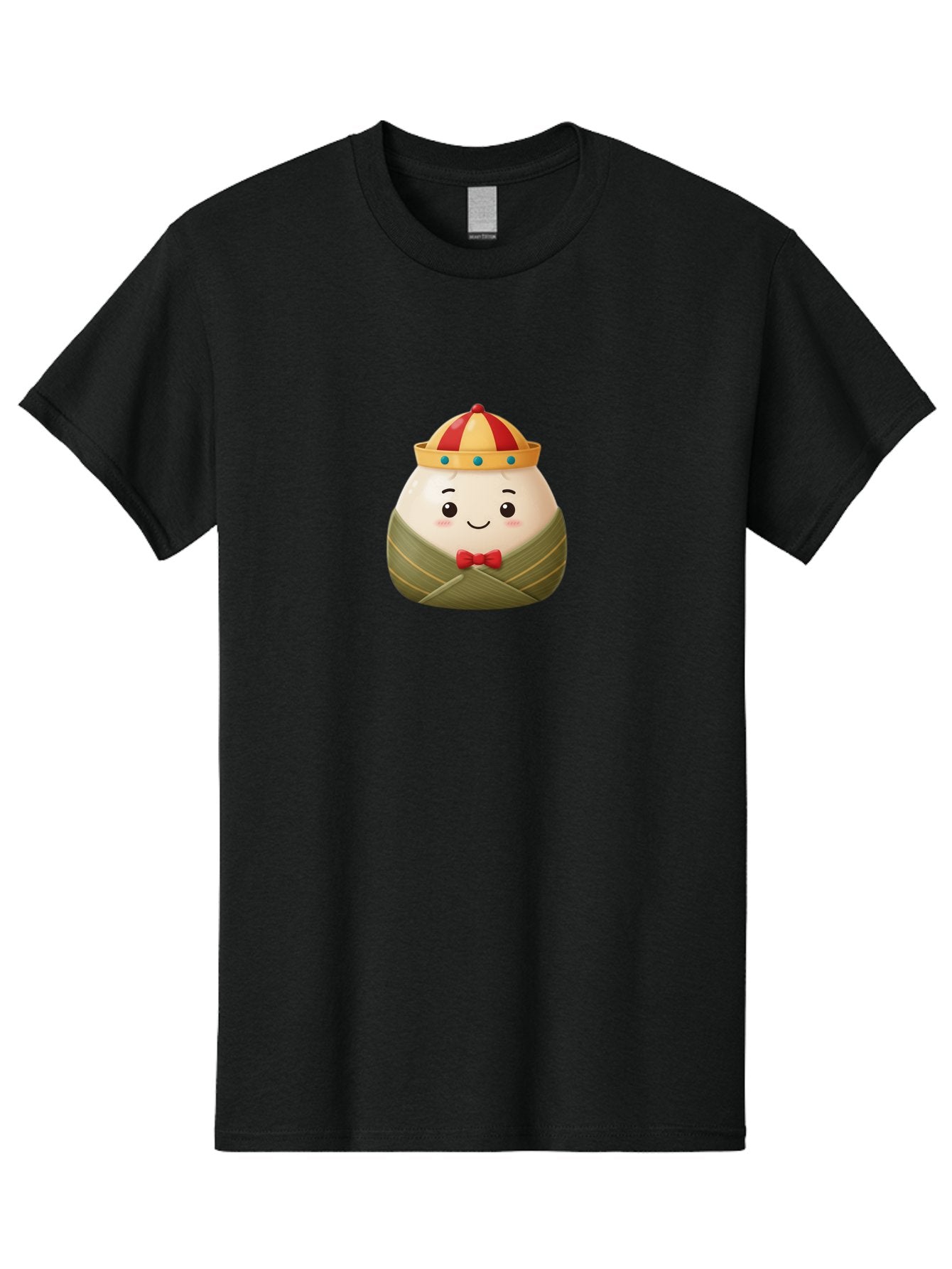 Zongzi-2 Men'S Graphic Tee, 100% Cotton, Comfortable Casual Summer Wear, Machine Washable, Bakra Wong, Cartoon Character, Dumpling, Steamed Bun, Red Bow Tie, Yellow Crown, Red And Yellow Hat, Blue Gems, Kawaii, Cute, Smiling Face, Bab603 14