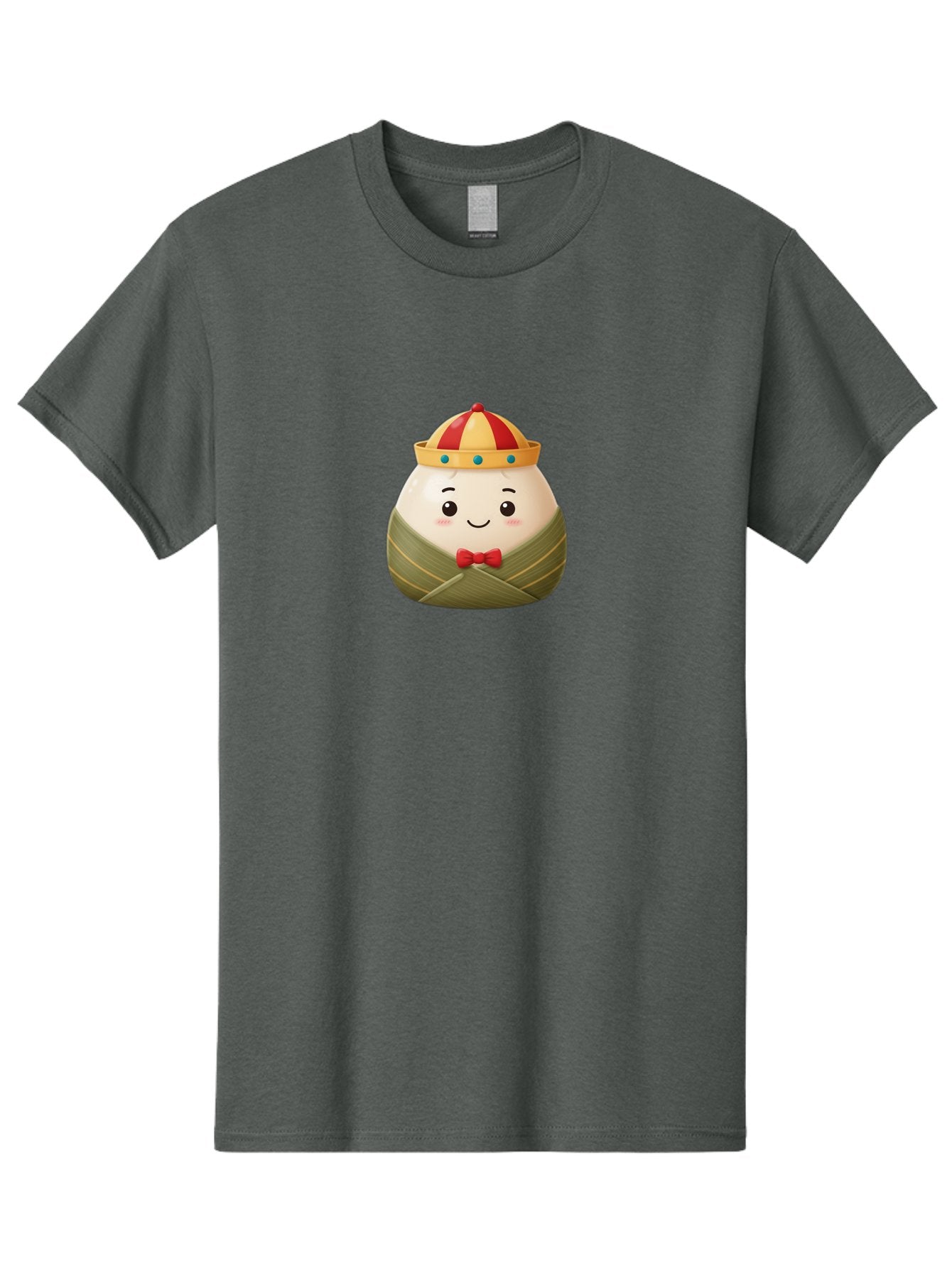 Zongzi-2 Men'S Graphic Tee, 100% Cotton, Comfortable Casual Summer Wear, Machine Washable, Bakra Wong, Cartoon Character, Dumpling, Steamed Bun, Red Bow Tie, Yellow Crown, Red And Yellow Hat, Blue Gems, Kawaii, Cute, Smiling Face, Bab603 13