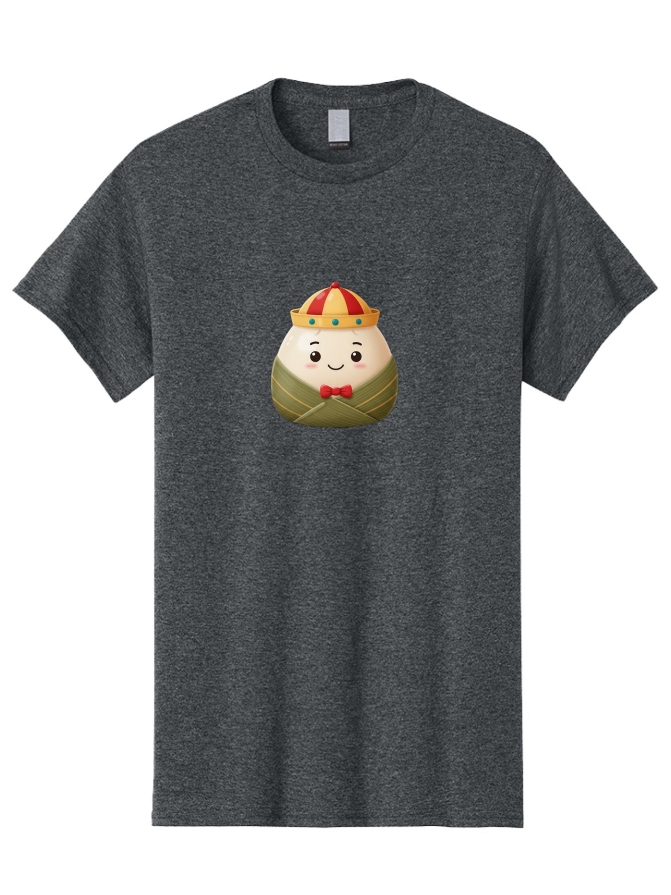 Zongzi-2 Men'S Graphic Tee, 100% Cotton, Comfortable Casual Summer Wear, Machine Washable, Bakra Wong, Cartoon Character, Dumpling, Steamed Bun, Red Bow Tie, Yellow Crown, Red And Yellow Hat, Blue Gems, Kawaii, Cute, Smiling Face, Bab603 15