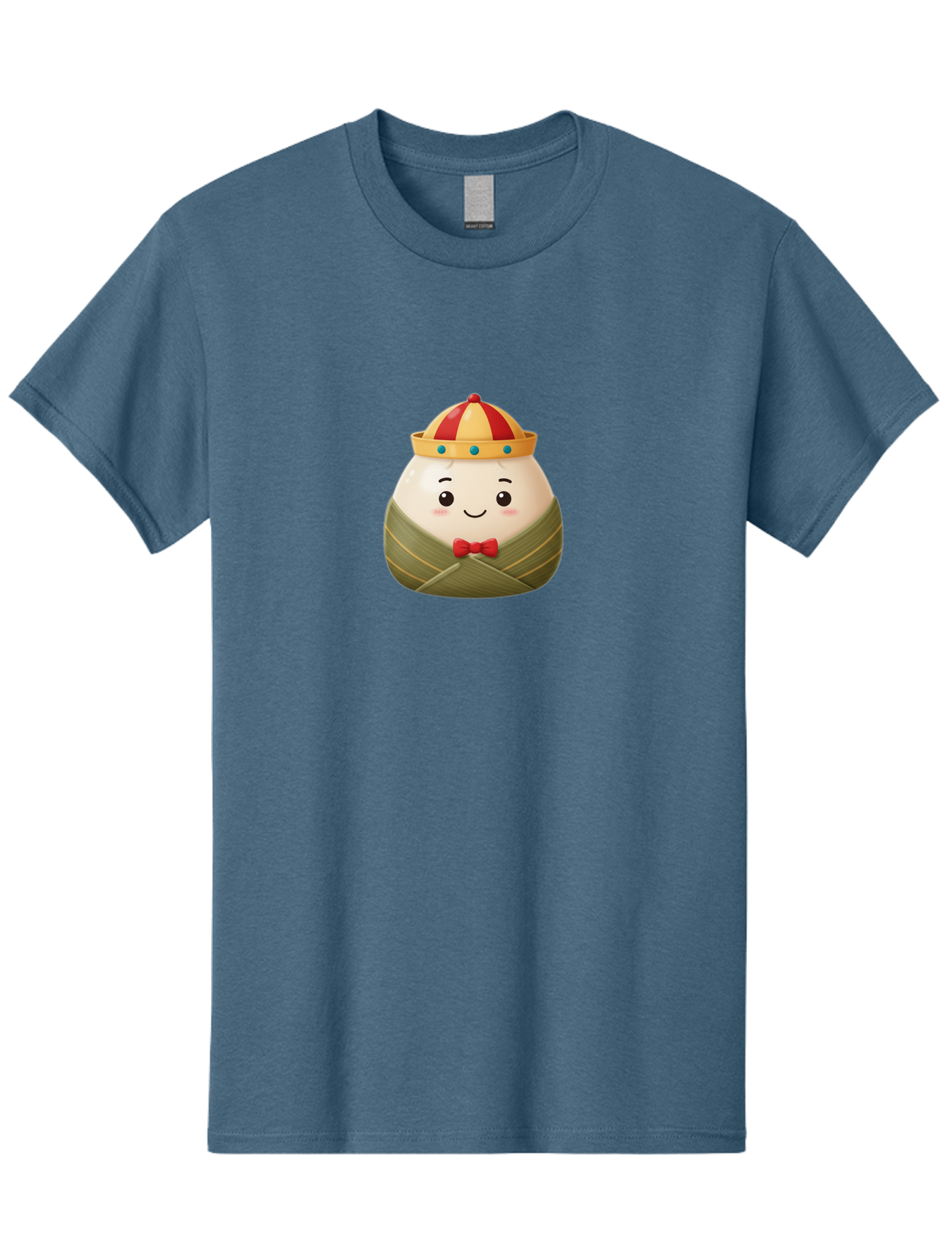 Zongzi-2 Men'S Graphic Tee, 100% Cotton, Comfortable Casual Summer Wear, Machine Washable, Bakra Wong, Cartoon Character, Dumpling, Steamed Bun, Red Bow Tie, Yellow Crown, Red And Yellow Hat, Blue Gems, Kawaii, Cute, Smiling Face, Bab603 9