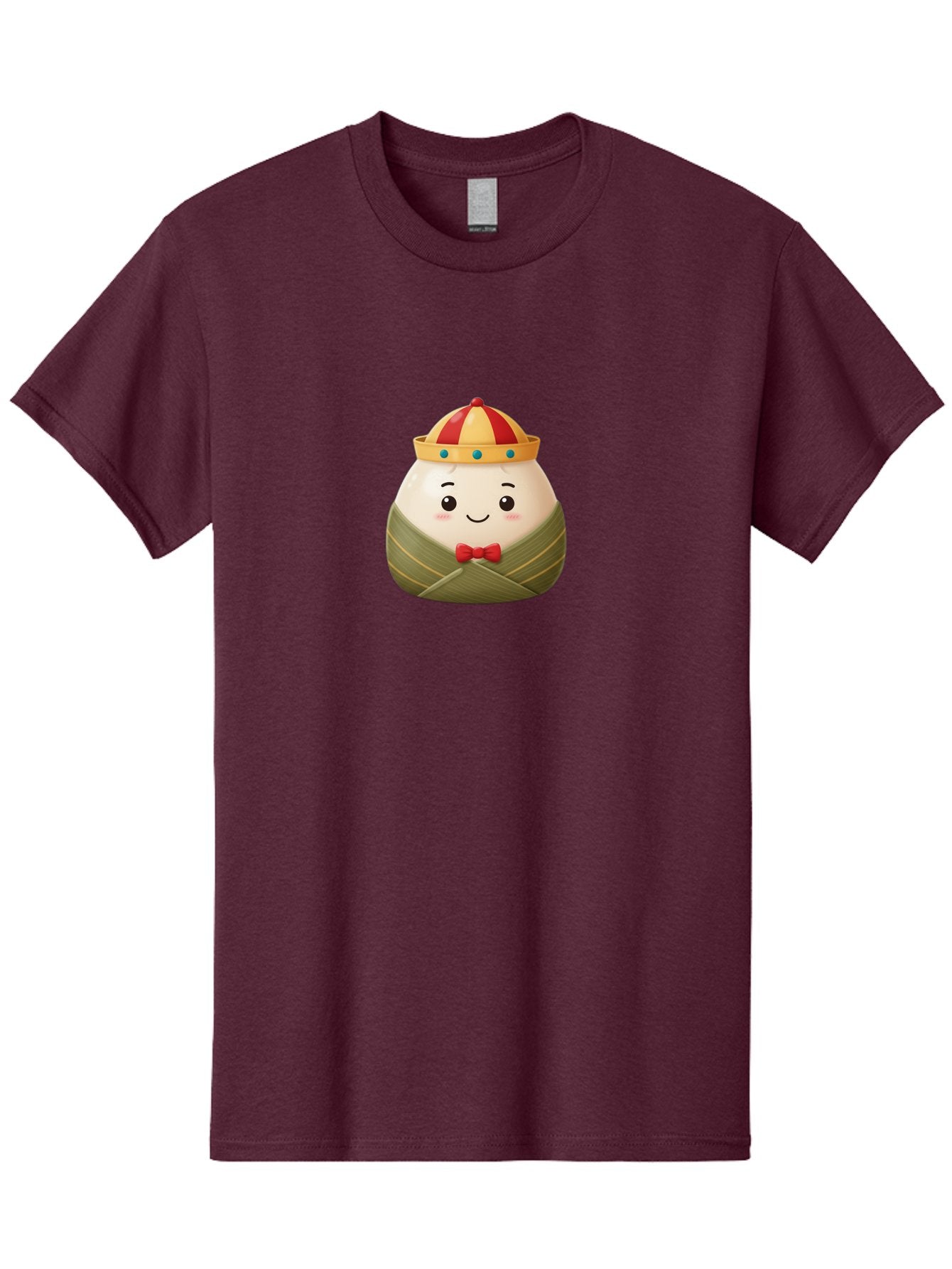 Zongzi-2 Men'S Graphic Tee, 100% Cotton, Comfortable Casual Summer Wear, Machine Washable, Bakra Wong, Cartoon Character, Dumpling, Steamed Bun, Red Bow Tie, Yellow Crown, Red And Yellow Hat, Blue Gems, Kawaii, Cute, Smiling Face, Bab603 6