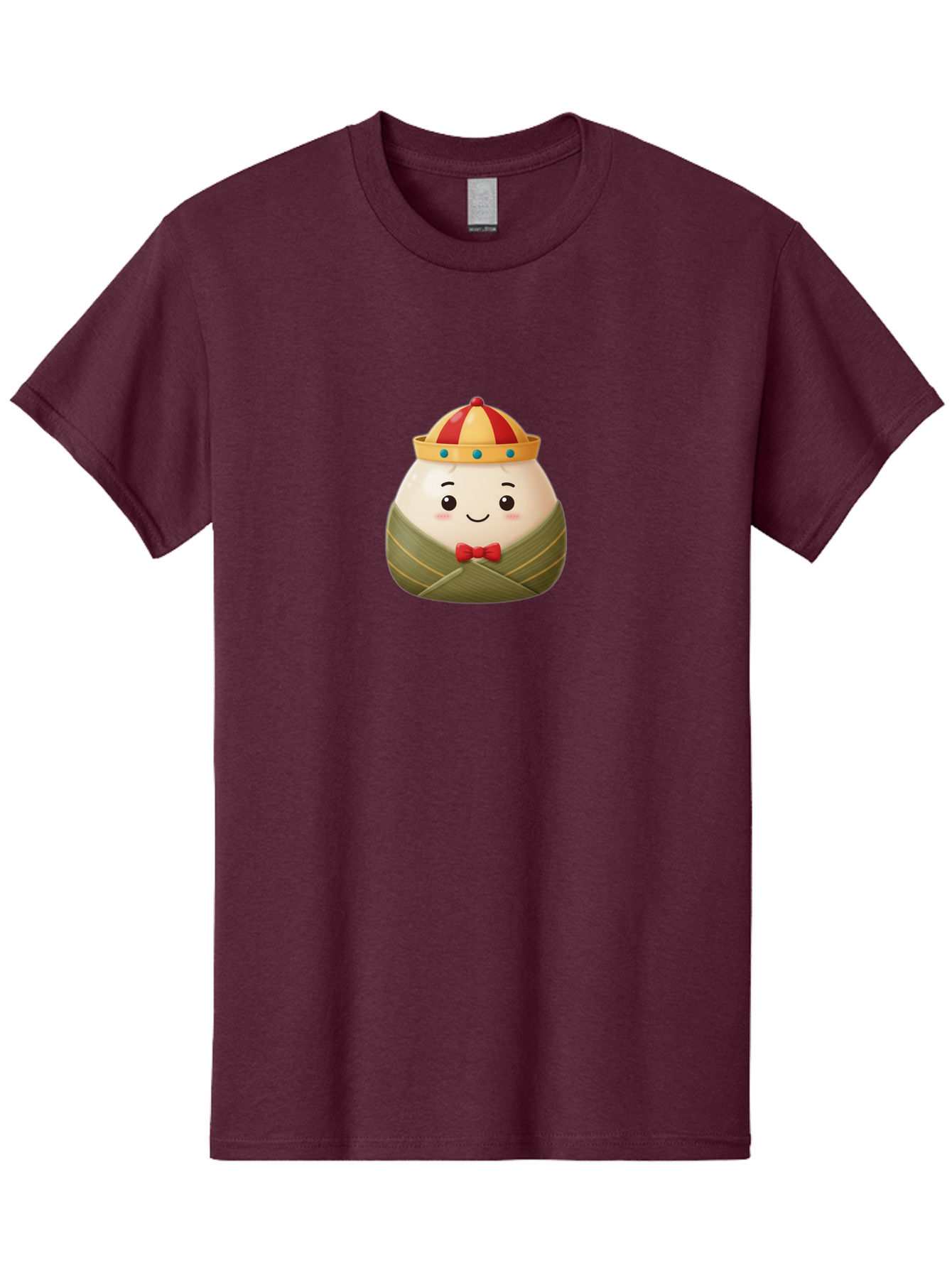 Zongzi-2 Men'S Graphic Tee, 100% Cotton, Comfortable Casual Summer Wear, Machine Washable, Bakra Wong, Cartoon Character, Dumpling, Steamed Bun, Red Bow Tie, Yellow Crown, Red And Yellow Hat, Blue Gems, Kawaii, Cute, Smiling Face, Bab603 7