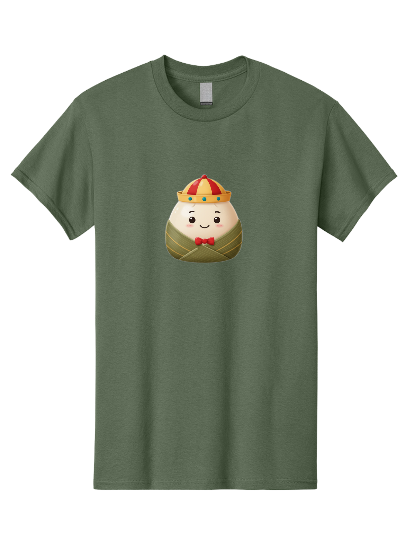 Zongzi-2 Men'S Graphic Tee, 100% Cotton, Comfortable Casual Summer Wear, Machine Washable, Bakra Wong, Cartoon Character, Dumpling, Steamed Bun, Red Bow Tie, Yellow Crown, Red And Yellow Hat, Blue Gems, Kawaii, Cute, Smiling Face, Bab603 10