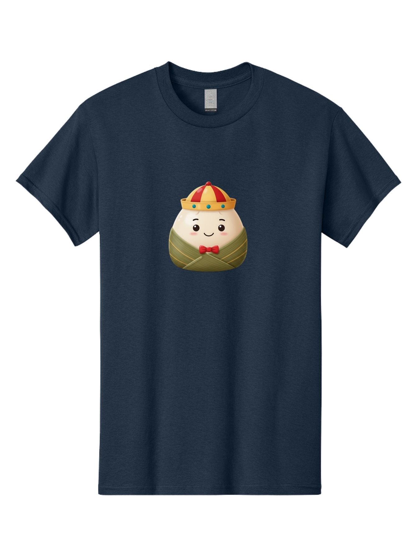Zongzi-2 Men'S Graphic Tee, 100% Cotton, Comfortable Casual Summer Wear, Machine Washable, Bakra Wong, Cartoon Character, Dumpling, Steamed Bun, Red Bow Tie, Yellow Crown, Red And Yellow Hat, Blue Gems, Kawaii, Cute, Smiling Face, Bab603 11