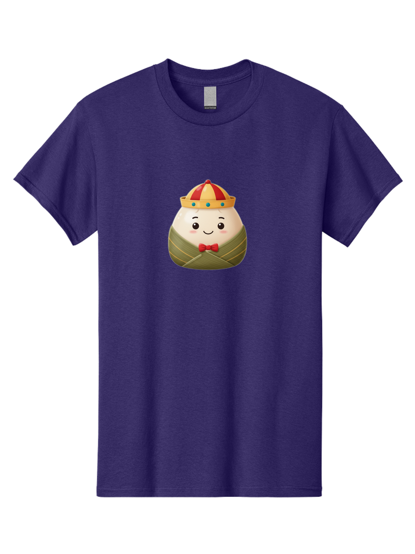 Zongzi-2 Men'S Graphic Tee, 100% Cotton, Comfortable Casual Summer Wear, Machine Washable, Bakra Wong, Cartoon Character, Dumpling, Steamed Bun, Red Bow Tie, Yellow Crown, Red And Yellow Hat, Blue Gems, Kawaii, Cute, Smiling Face, Bab603 11