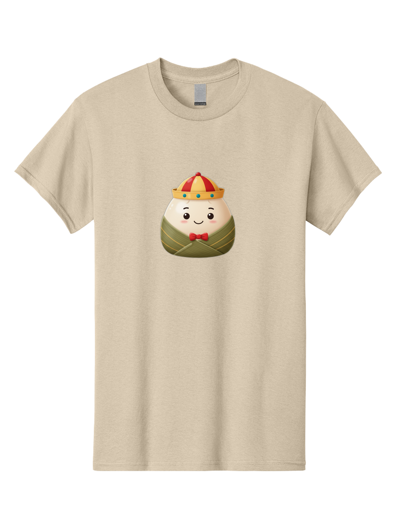 Zongzi-2 Men'S Graphic Tee, 100% Cotton, Comfortable Casual Summer Wear, Machine Washable, Bakra Wong, Cartoon Character, Dumpling, Steamed Bun, Red Bow Tie, Yellow Crown, Red And Yellow Hat, Blue Gems, Kawaii, Cute, Smiling Face, Bab603 6