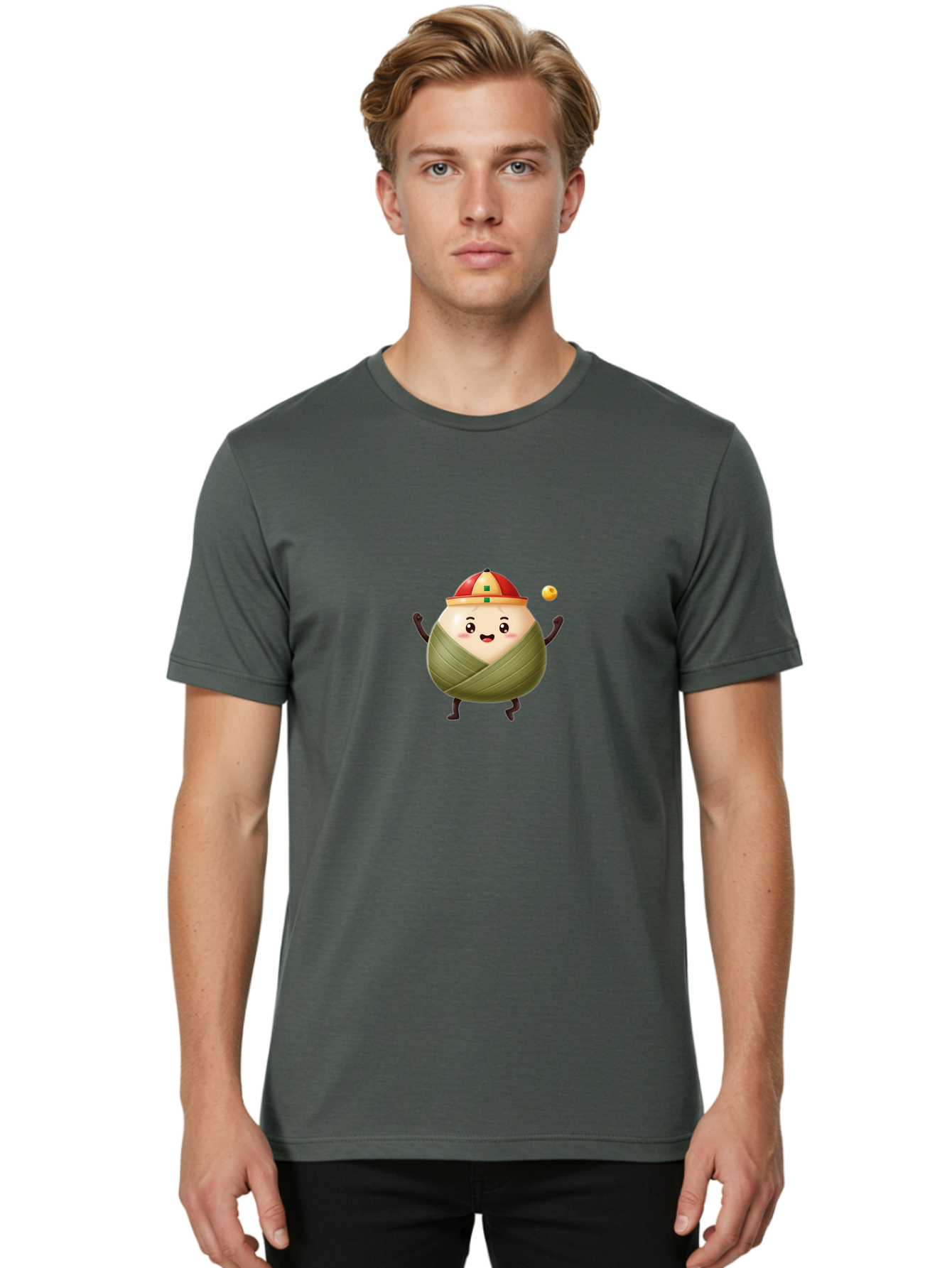 Zongzi-4 Men'S Graphic Tee, 100% Cotton, Comfortable Casual Summer Wear, Machine Washable, Zongzi Character, Dumpling Mascot, Chinese Food, Wrapped Dumpling, Cartoon Character, Playing Ball, Fun Design, Festive Atmosphere, Cultural Icon, Bab605 20