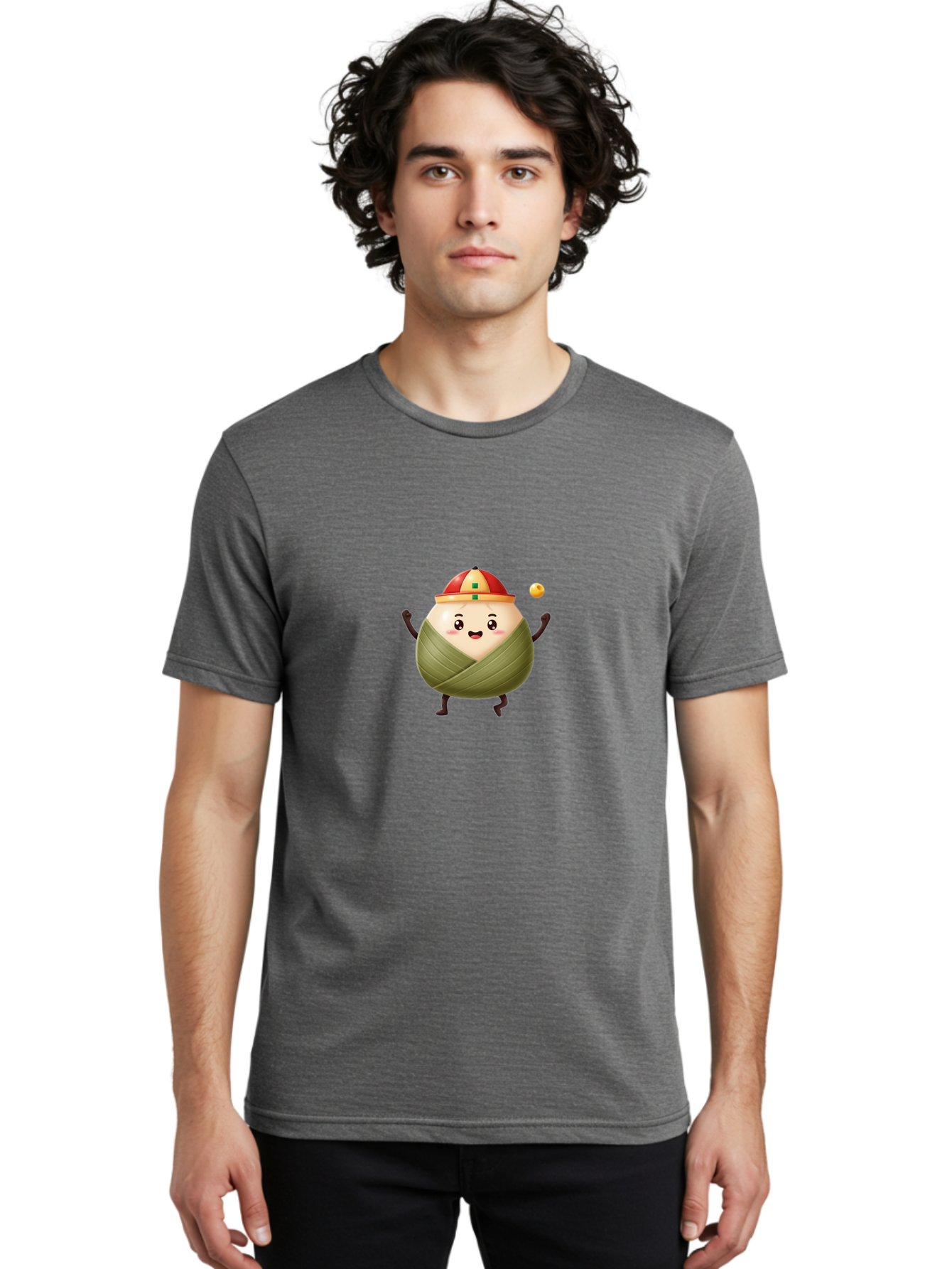 Zongzi-4 Men'S Graphic Tee, 100% Cotton, Comfortable Casual Summer Wear, Machine Washable, Zongzi Character, Dumpling Mascot, Chinese Food, Wrapped Dumpling, Cartoon Character, Playing Ball, Fun Design, Festive Atmosphere, Cultural Icon, Bab605 18
