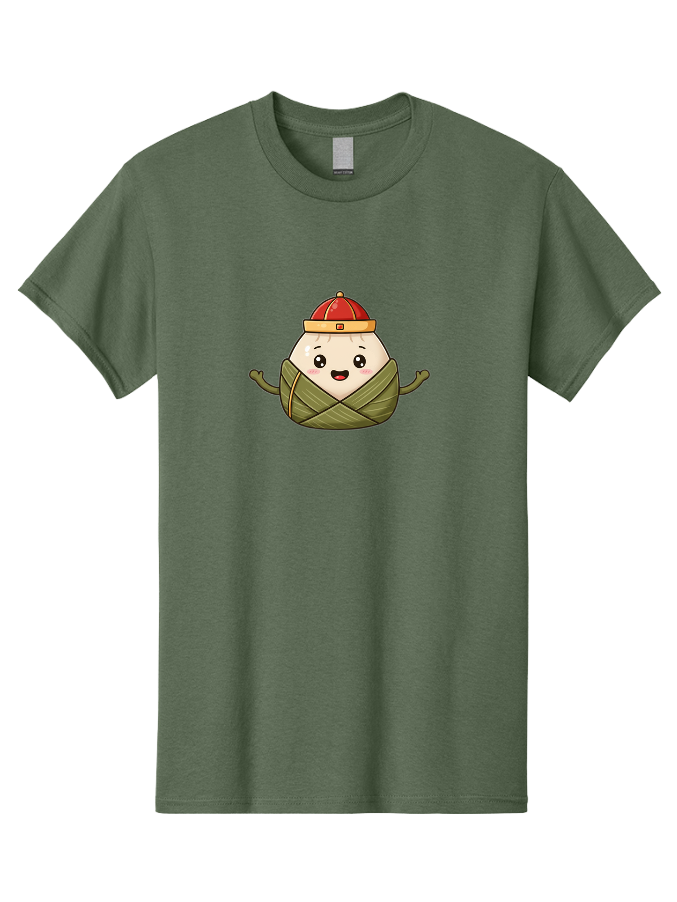 Zongzi-Cartoon-Character Men'S Graphic Tee, 100% Cotton, Comfortable Casual Summer Wear, Machine Washable, Cartoon Zongzi, Chinese Rice Dumpling, Traditional Food, Dragon Boat Festival, Happy Face, Red Hat, Green Wrapping, Cute Character, Bab606 7