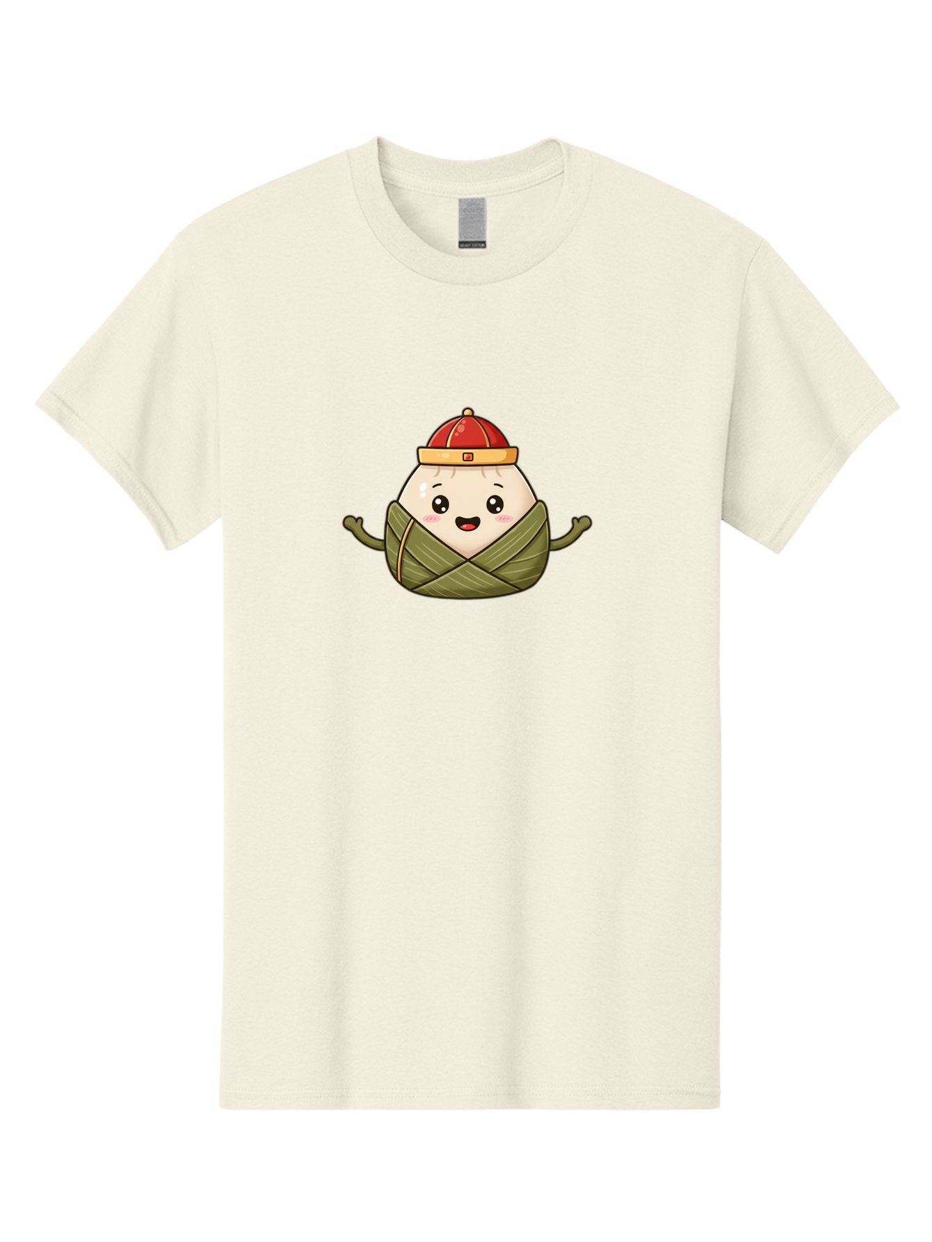 Zongzi-Cartoon-Character Men'S Graphic Tee, 100% Cotton, Comfortable Casual Summer Wear, Machine Washable, Cartoon Zongzi, Chinese Rice Dumpling, Traditional Food, Dragon Boat Festival, Happy Face, Red Hat, Green Wrapping, Cute Character, Bab606 12