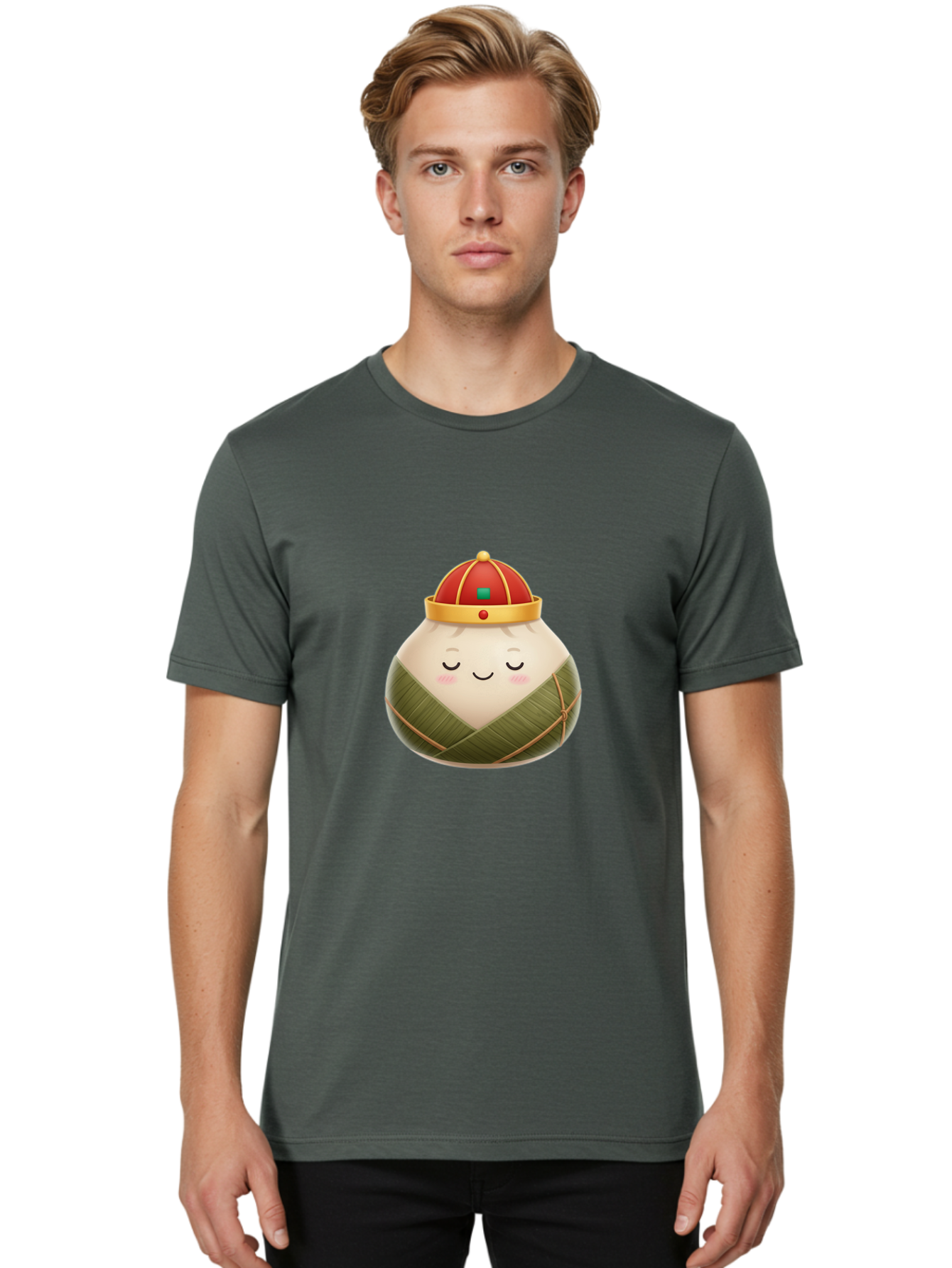 Zongzi-Dumpling-1 Men'S Graphic Tee, 100% Cotton, Comfortable Casual Summer Wear, Machine Washable, Traditional Chinese Food, Rice Dumpling, Wrapped In Bamboo Leaves, Festive Food, Cartoon Character, Smiling Face, Sleeping Expression, Bab607 29