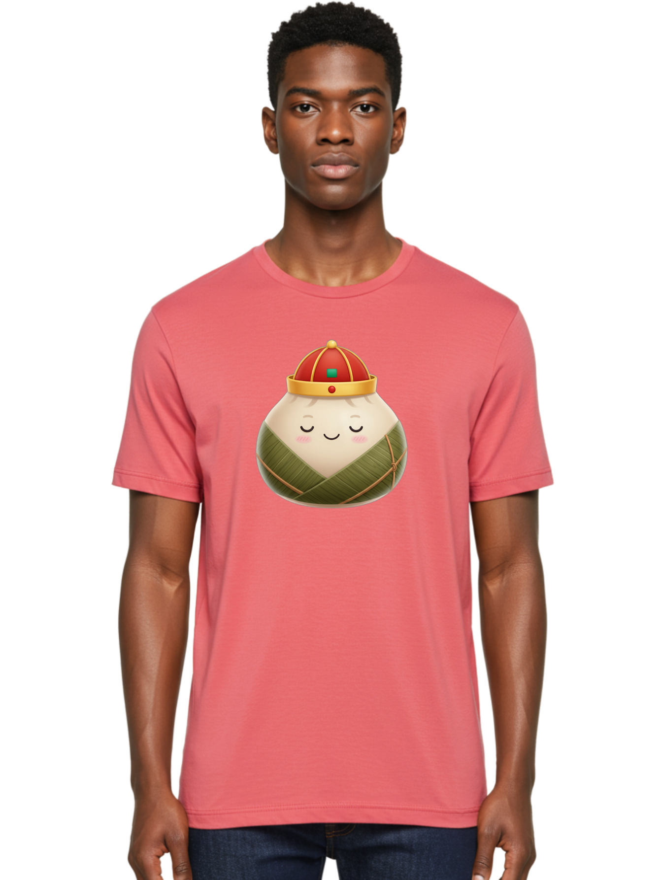 Zongzi-Dumpling-1 Men'S Graphic Tee, 100% Cotton, Comfortable Casual Summer Wear, Machine Washable, Traditional Chinese Food, Rice Dumpling, Wrapped In Bamboo Leaves, Festive Food, Cartoon Character, Smiling Face, Sleeping Expression, Bab607 24