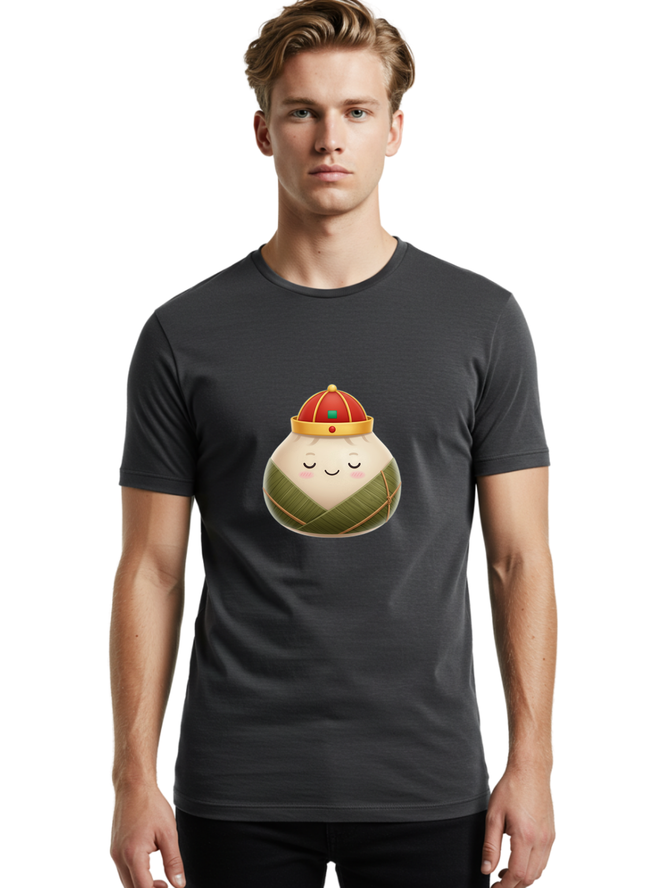 Zongzi-Dumpling-1 Men'S Graphic Tee, 100% Cotton, Comfortable Casual Summer Wear, Machine Washable, Traditional Chinese Food, Rice Dumpling, Wrapped In Bamboo Leaves, Festive Food, Cartoon Character, Smiling Face, Sleeping Expression, Bab607 21