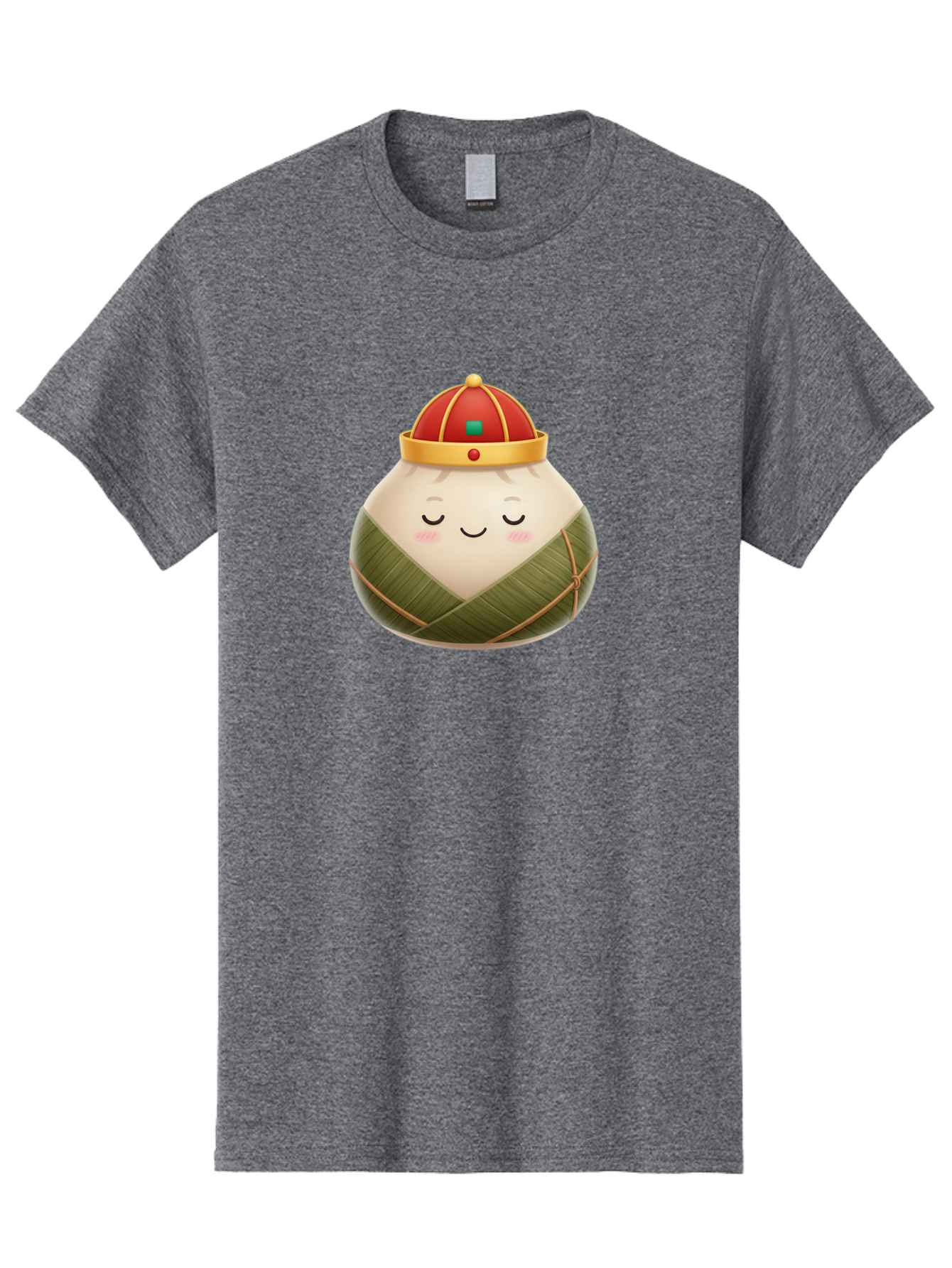 Zongzi-Dumpling-1 Men'S Graphic Tee, 100% Cotton, Comfortable Casual Summer Wear, Machine Washable, Traditional Chinese Food, Rice Dumpling, Wrapped In Bamboo Leaves, Festive Food, Cartoon Character, Smiling Face, Sleeping Expression, Bab607