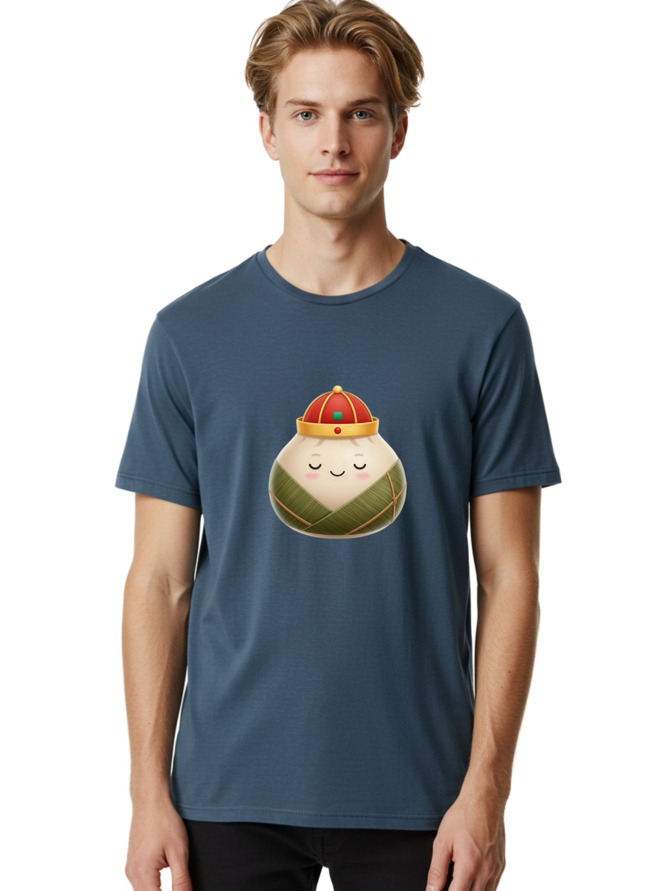Zongzi-Dumpling-1 Men'S Graphic Tee, 100% Cotton, Comfortable Casual Summer Wear, Machine Washable, Traditional Chinese Food, Rice Dumpling, Wrapped In Bamboo Leaves, Festive Food, Cartoon Character, Smiling Face, Sleeping Expression, Bab607 20