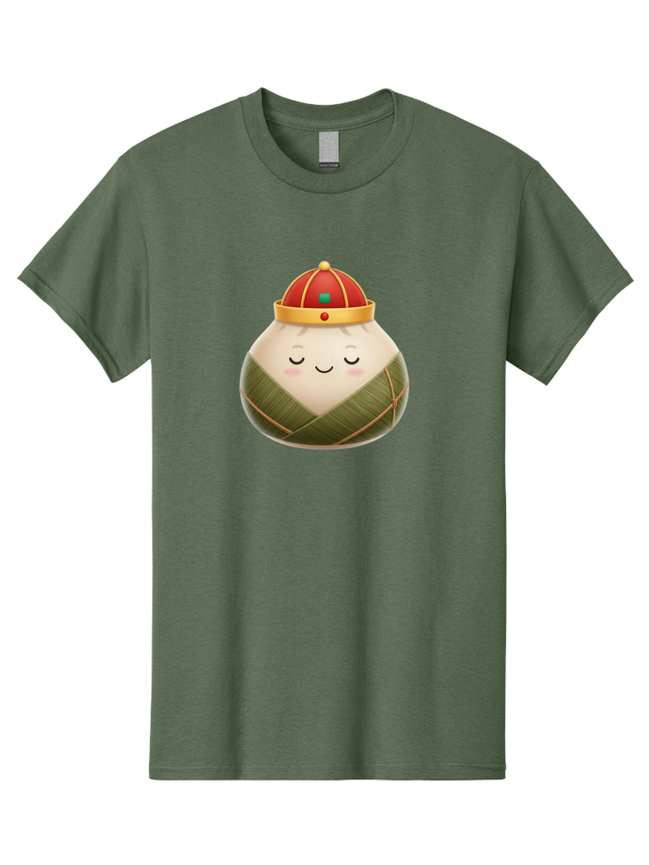 Zongzi-Dumpling-1 Men'S Graphic Tee, 100% Cotton, Comfortable Casual Summer Wear, Machine Washable, Traditional Chinese Food, Rice Dumpling, Wrapped In Bamboo Leaves, Festive Food, Cartoon Character, Smiling Face, Sleeping Expression, Bab607 3