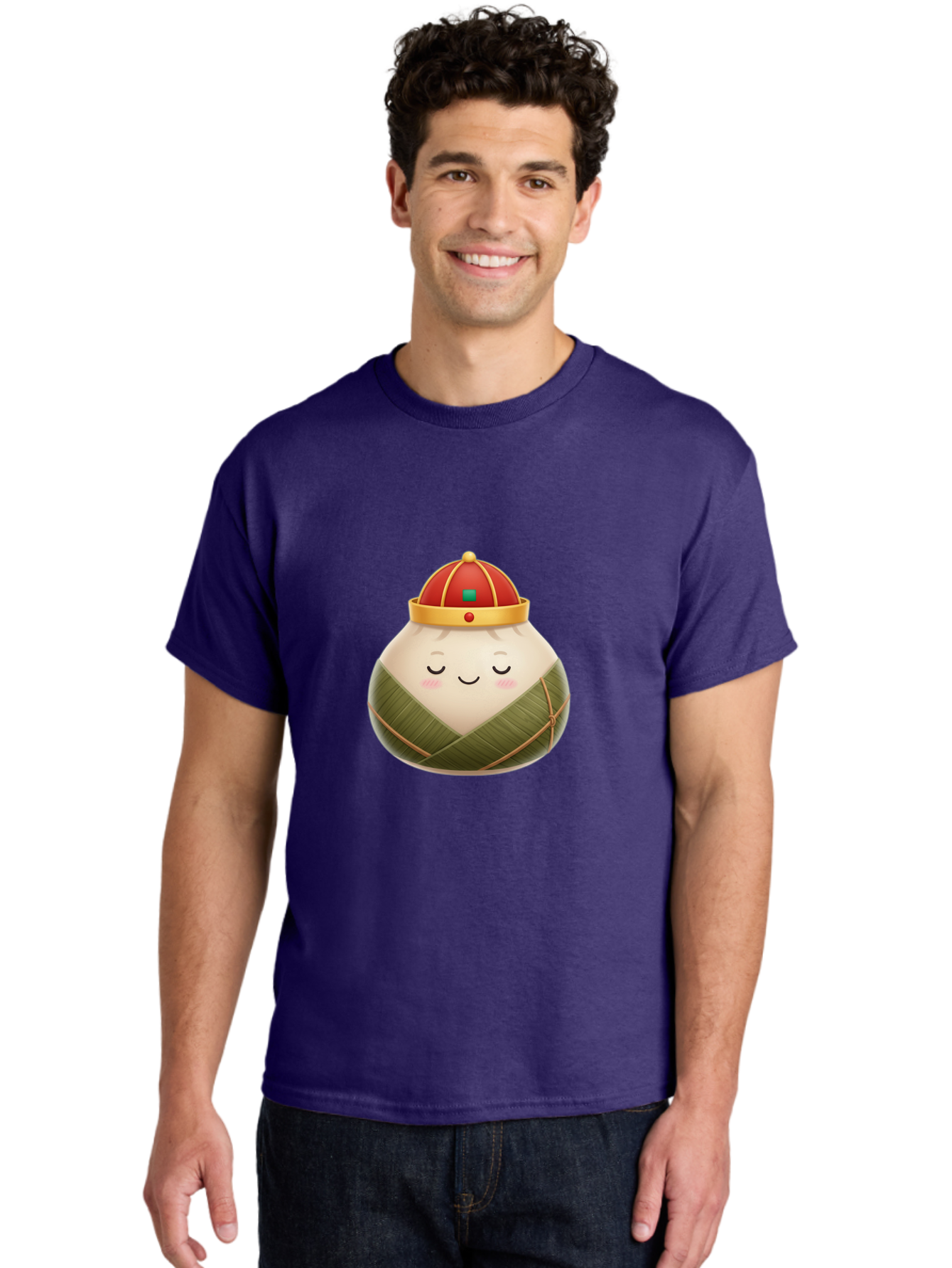 Zongzi-Dumpling-1 Men'S Graphic Tee, 100% Cotton, Comfortable Casual Summer Wear, Machine Washable, Traditional Chinese Food, Rice Dumpling, Wrapped In Bamboo Leaves, Festive Food, Cartoon Character, Smiling Face, Sleeping Expression, Bab607 22