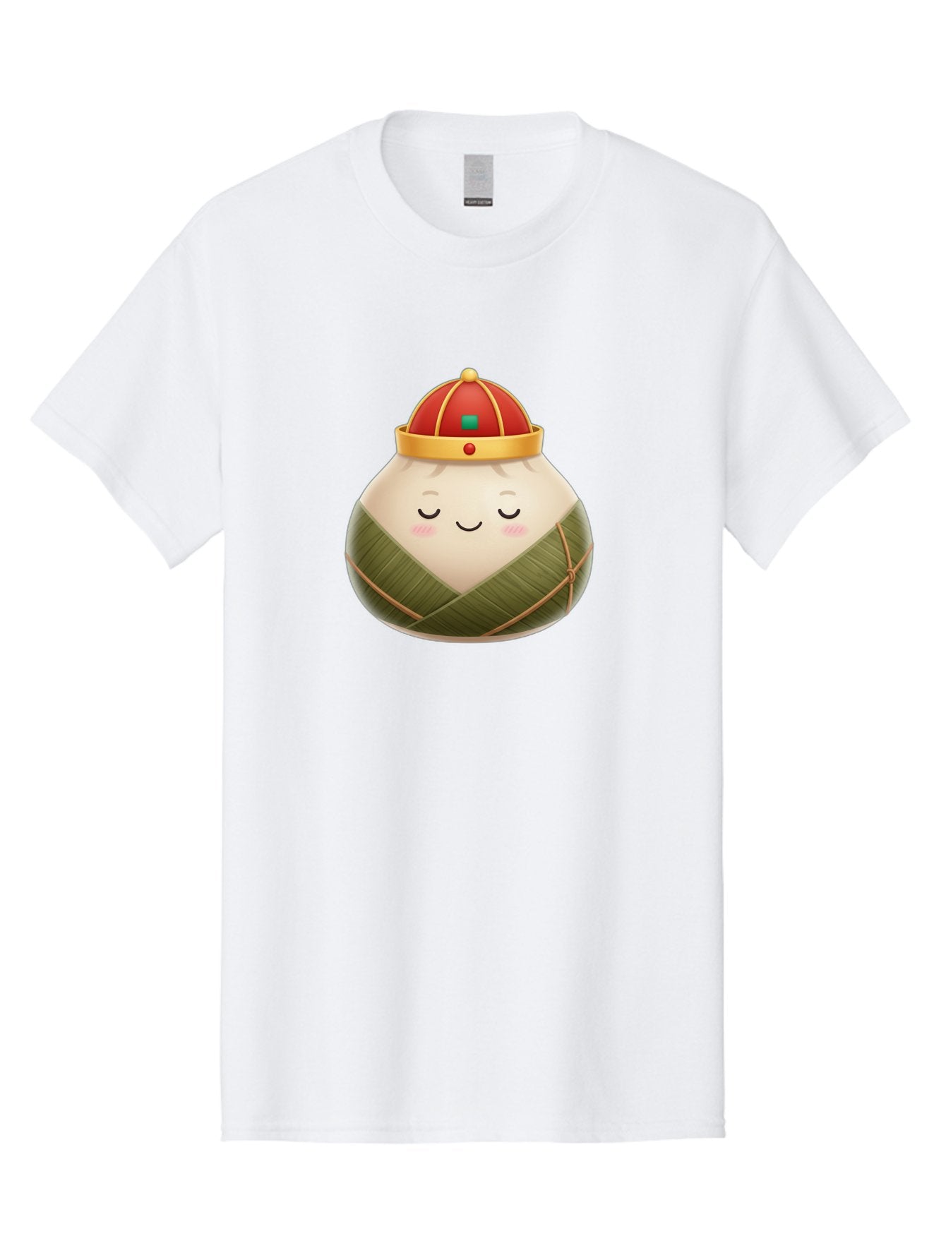 Zongzi-Dumpling-1 Men'S Graphic Tee, 100% Cotton, Comfortable Casual Summer Wear, Machine Washable, Traditional Chinese Food, Rice Dumpling, Wrapped In Bamboo Leaves, Festive Food, Cartoon Character, Smiling Face, Sleeping Expression, Bab607