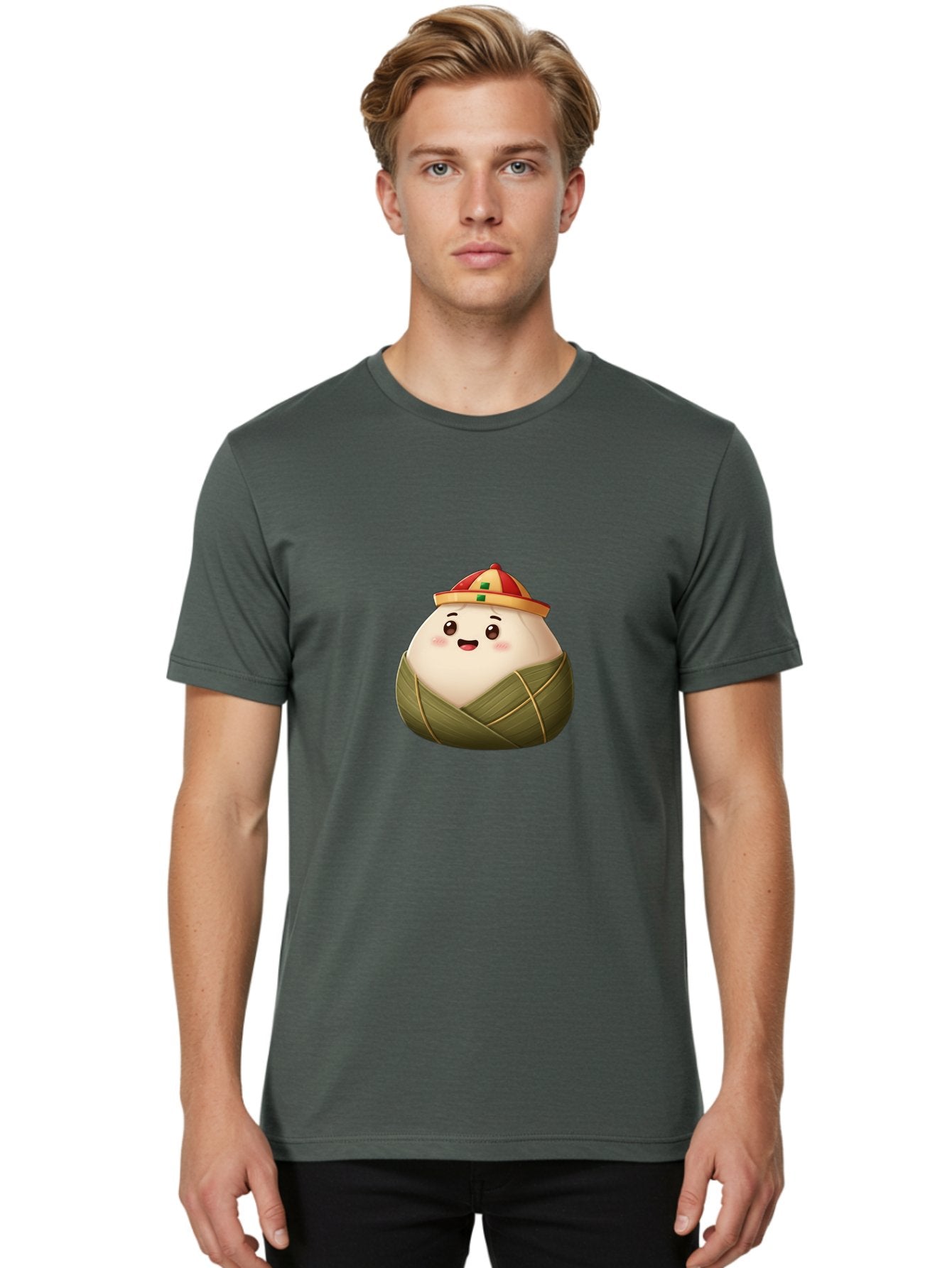 Zongzi-Dumpling Men'S Graphic Tee, 100% Cotton, Comfortable Casual Summer Wear, Machine Washable, Cartoon Dumpling, Kawaii Food, Chinese Cuisine, Zongzi, Traditional Dish, Festive Food, Glutinous Rice Dumpling, Asian Culture, Happy Face, Bab608 19