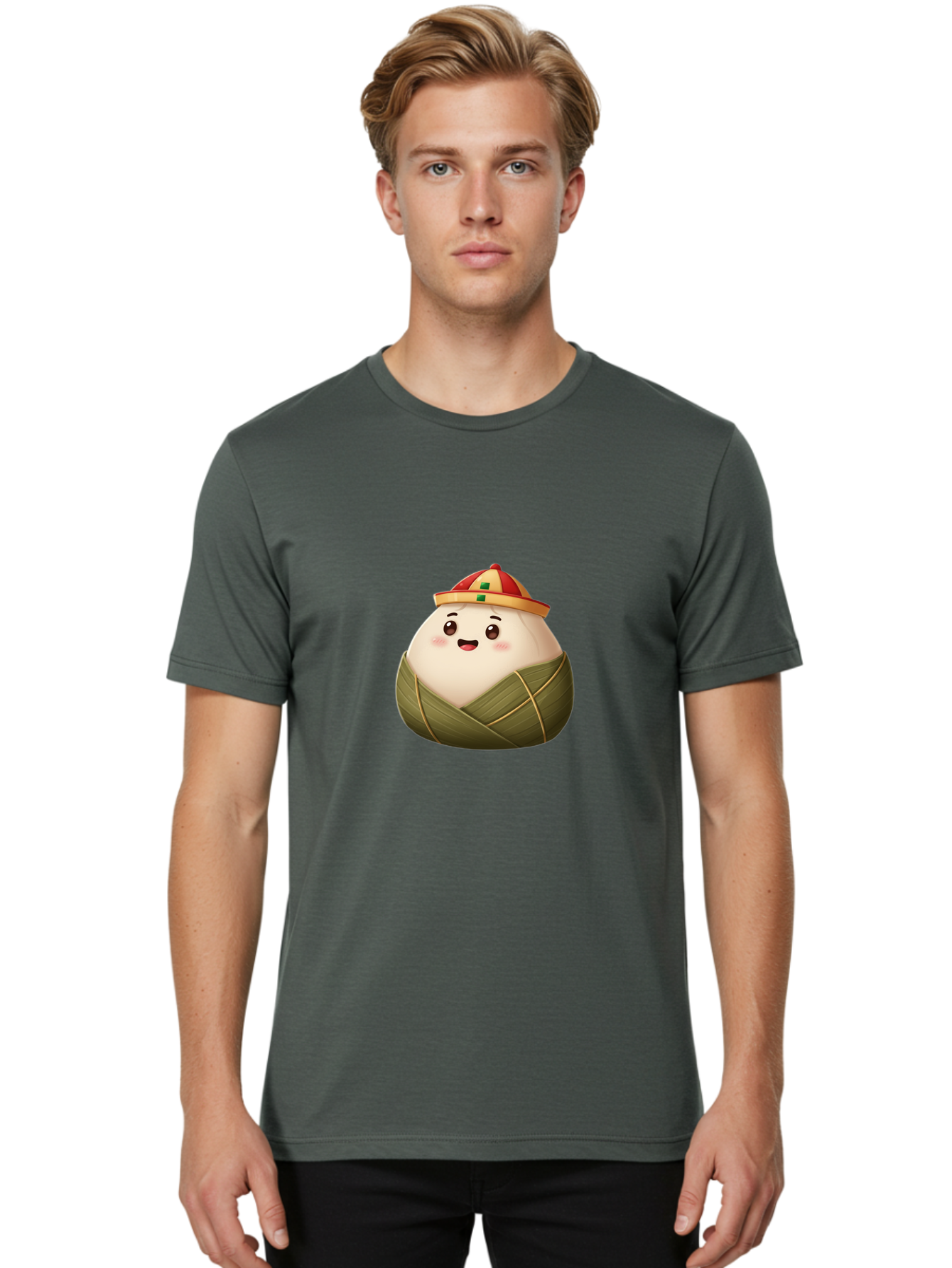 Zongzi-Dumpling Men'S Graphic Tee, 100% Cotton, Comfortable Casual Summer Wear, Machine Washable, Cartoon Dumpling, Kawaii Food, Chinese Cuisine, Zongzi, Traditional Dish, Festive Food, Glutinous Rice Dumpling, Asian Culture, Happy Face, Bab608 26