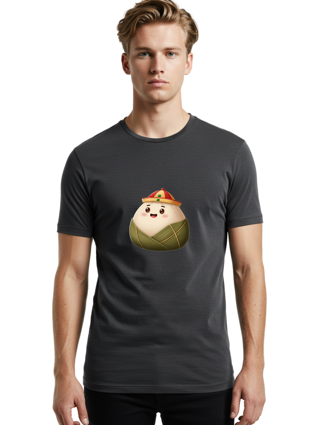 Zongzi-Dumpling Men'S Graphic Tee, 100% Cotton, Comfortable Casual Summer Wear, Machine Washable, Cartoon Dumpling, Kawaii Food, Chinese Cuisine, Zongzi, Traditional Dish, Festive Food, Glutinous Rice Dumpling, Asian Culture, Happy Face, Bab608 30
