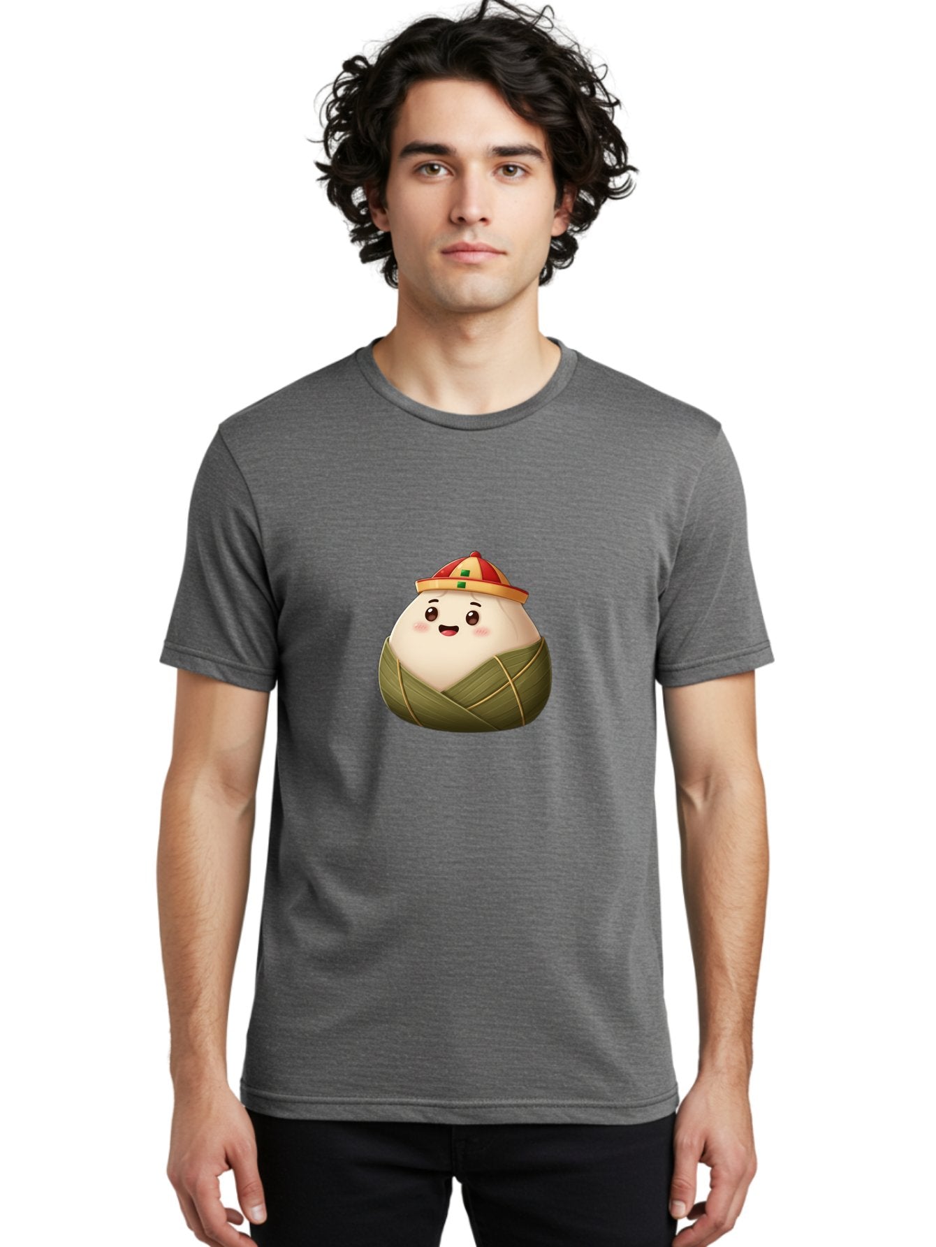 Zongzi-Dumpling Men'S Graphic Tee, 100% Cotton, Comfortable Casual Summer Wear, Machine Washable, Cartoon Dumpling, Kawaii Food, Chinese Cuisine, Zongzi, Traditional Dish, Festive Food, Glutinous Rice Dumpling, Asian Culture, Happy Face, Bab608 27