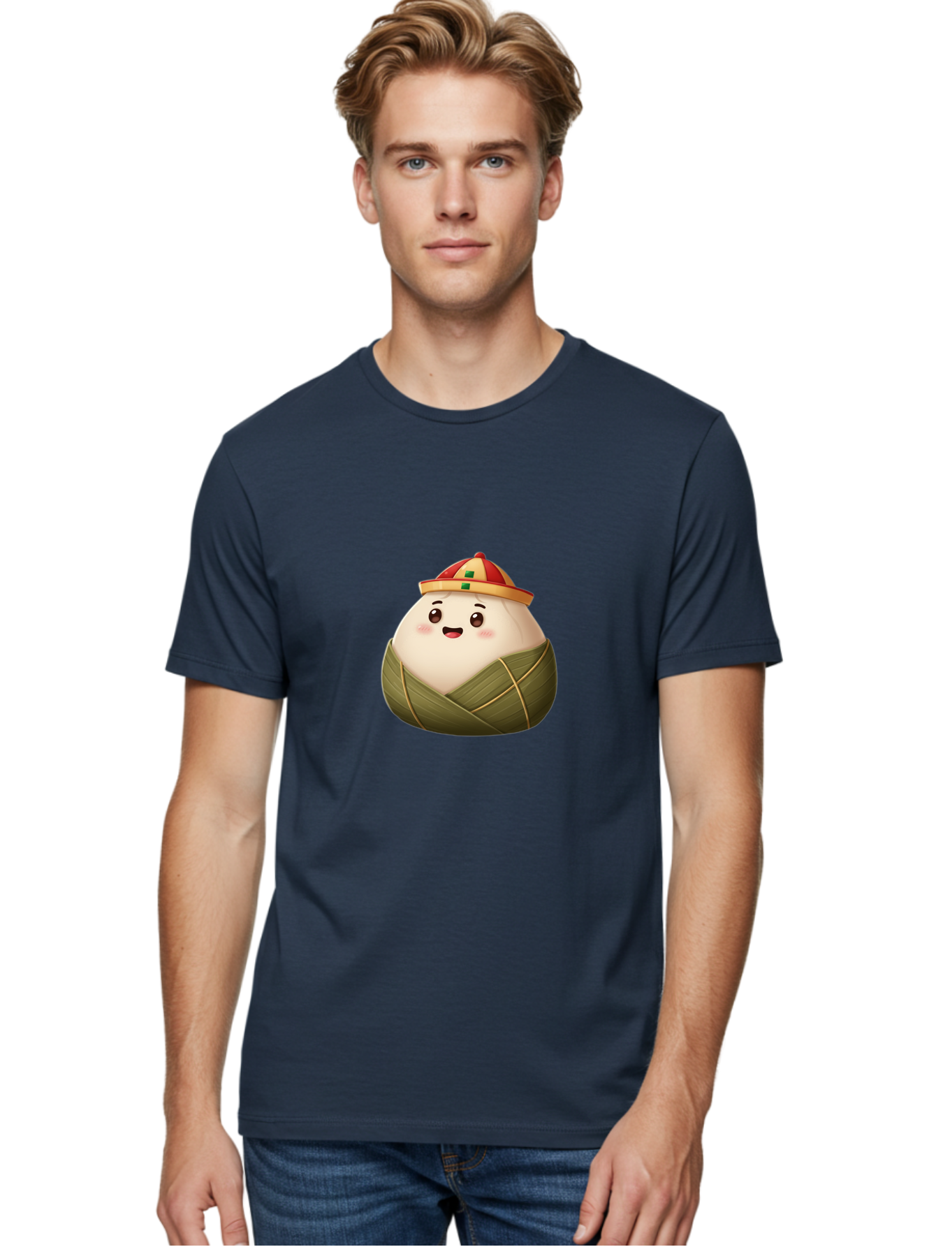 Zongzi-Dumpling Men'S Graphic Tee, 100% Cotton, Comfortable Casual Summer Wear, Machine Washable, Cartoon Dumpling, Kawaii Food, Chinese Cuisine, Zongzi, Traditional Dish, Festive Food, Glutinous Rice Dumpling, Asian Culture, Happy Face, Bab608 23