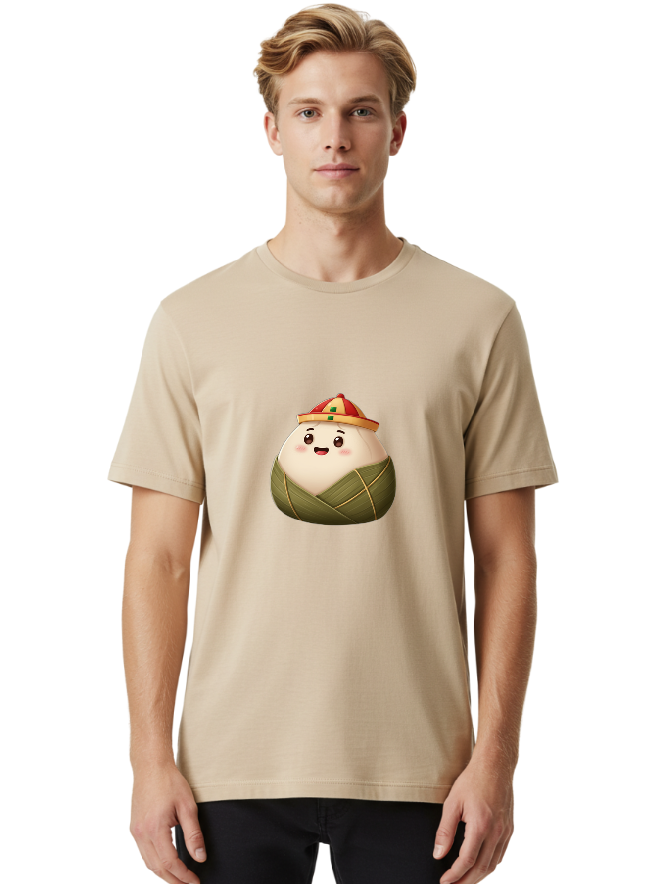 Zongzi-Dumpling Men'S Graphic Tee, 100% Cotton, Comfortable Casual Summer Wear, Machine Washable, Cartoon Dumpling, Kawaii Food, Chinese Cuisine, Zongzi, Traditional Dish, Festive Food, Glutinous Rice Dumpling, Asian Culture, Happy Face, Bab608 28
