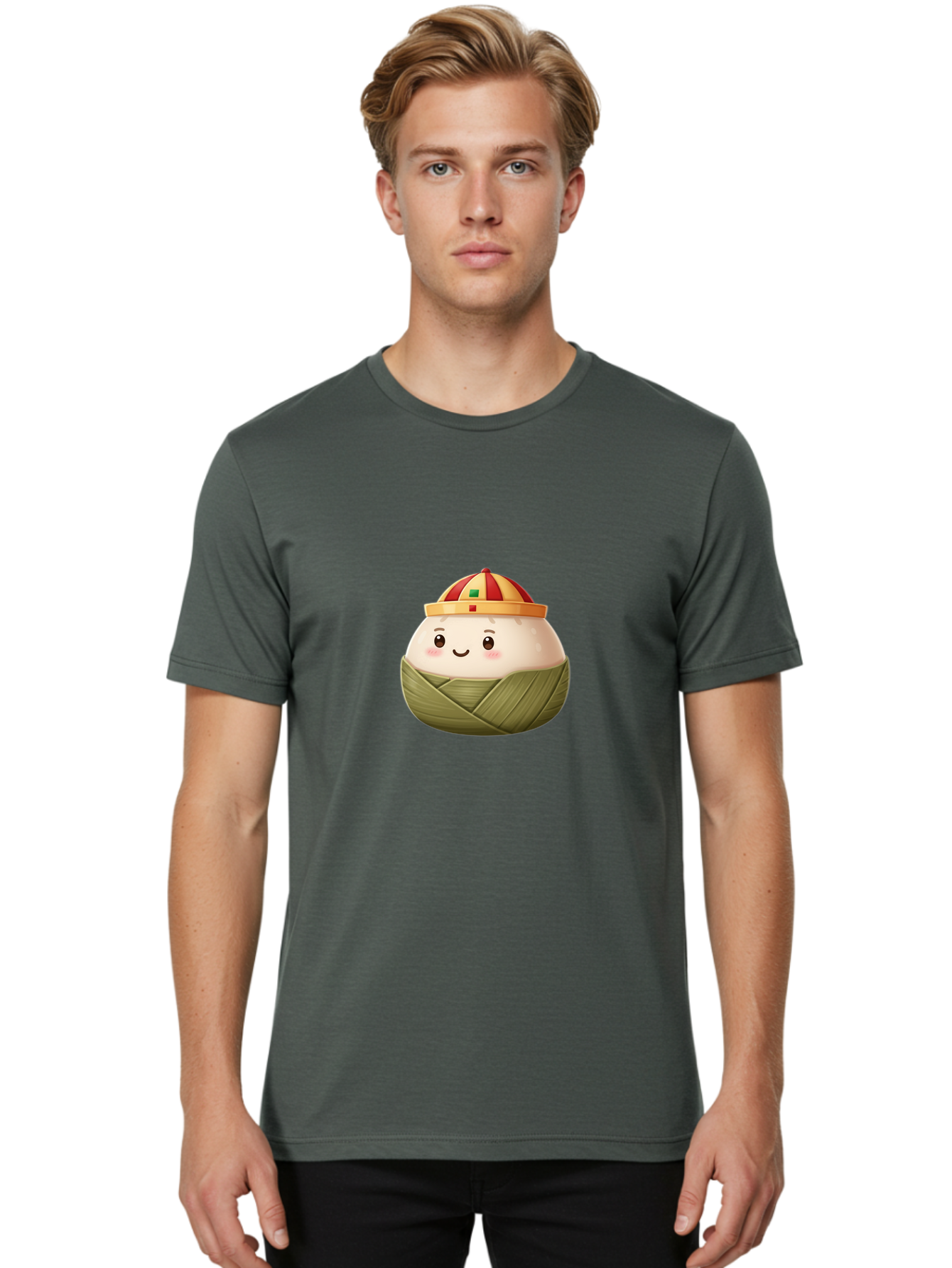 Zongzi Men'S Graphic Tee, 100% Cotton, Comfortable Casual Summer Wear, Machine Washable, Cartoon Dumpling, Chinese Cuisine, Wrapped In Leaves, Smiling Face, Festive Hat, Traditional Food, Cultural Heritage, Asian Delicacy, Cute Character Bab609 21