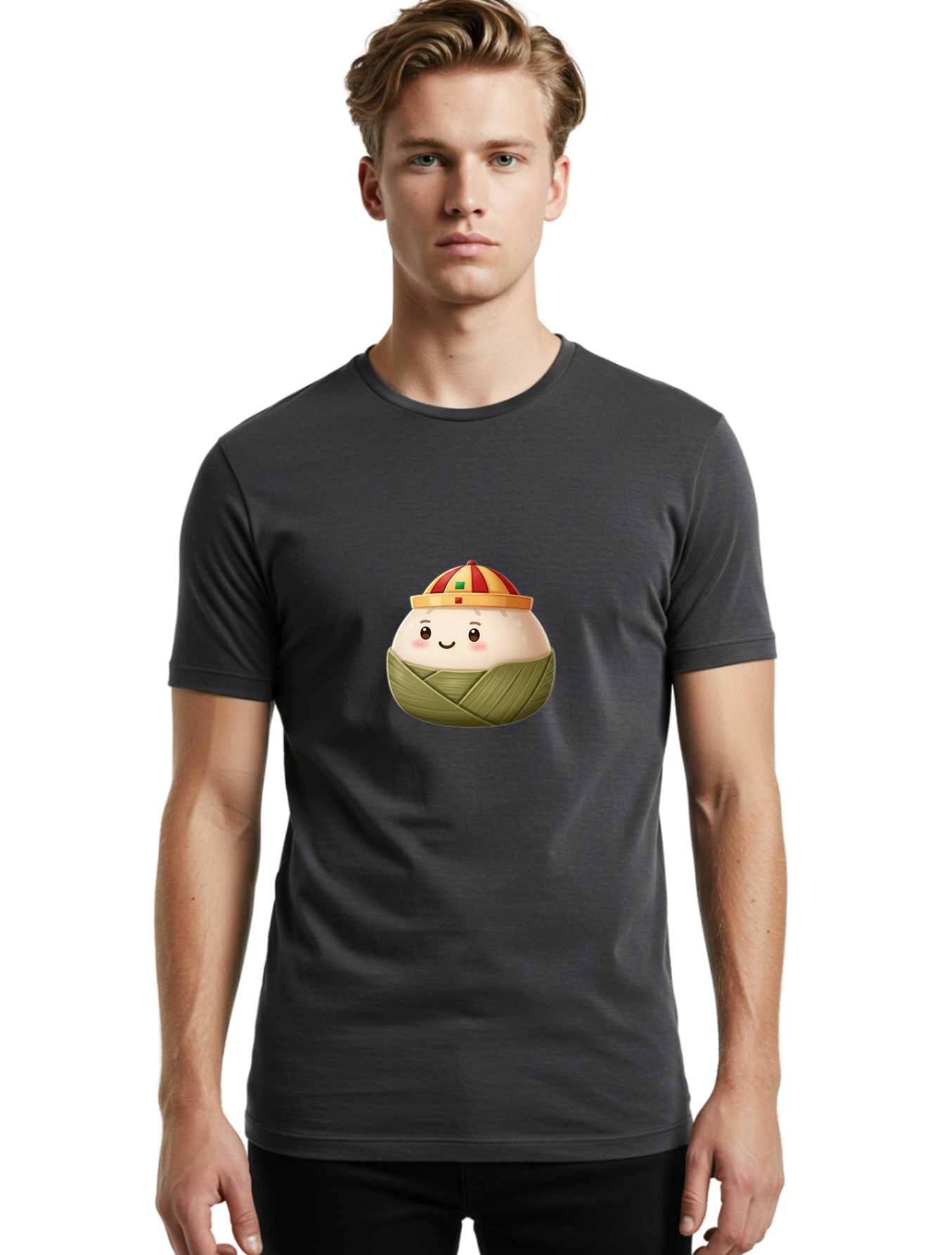Zongzi Men'S Graphic Tee, 100% Cotton, Comfortable Casual Summer Wear, Machine Washable, Cartoon Dumpling, Chinese Cuisine, Wrapped In Leaves, Smiling Face, Festive Hat, Traditional Food, Cultural Heritage, Asian Delicacy, Cute Character Bab609 29