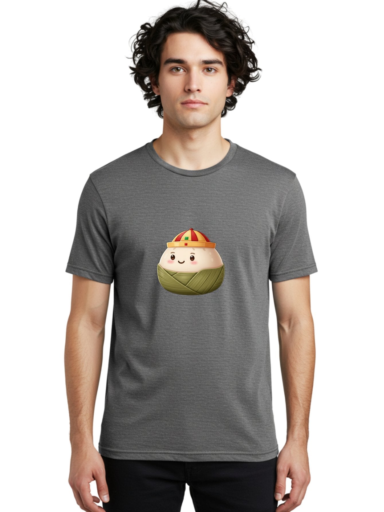 Zongzi Men'S Graphic Tee, 100% Cotton, Comfortable Casual Summer Wear, Machine Washable, Cartoon Dumpling, Chinese Cuisine, Wrapped In Leaves, Smiling Face, Festive Hat, Traditional Food, Cultural Heritage, Asian Delicacy, Cute Character Bab609 28