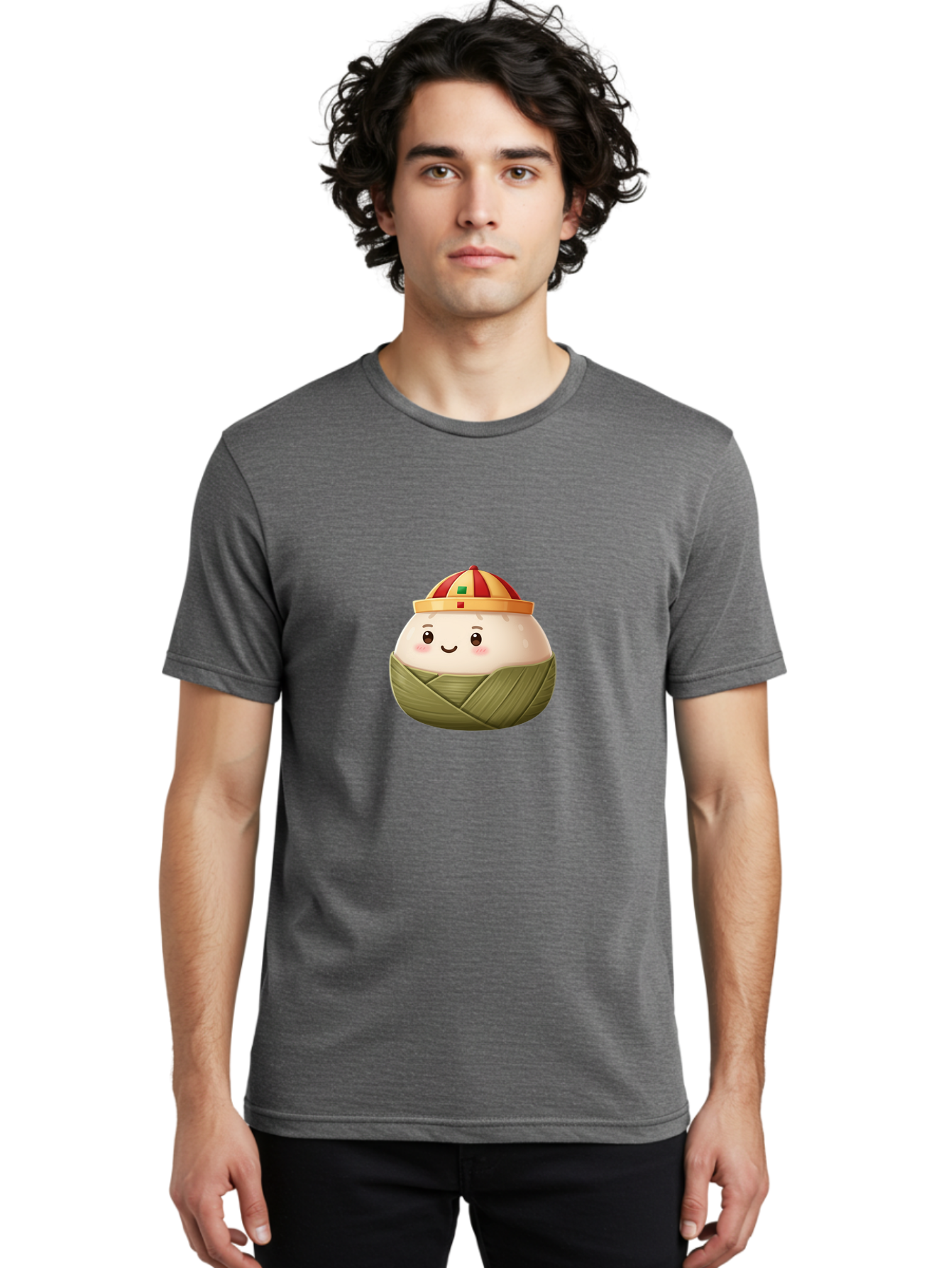 Zongzi Men'S Graphic Tee, 100% Cotton, Comfortable Casual Summer Wear, Machine Washable, Cartoon Dumpling, Chinese Cuisine, Wrapped In Leaves, Smiling Face, Festive Hat, Traditional Food, Cultural Heritage, Asian Delicacy, Cute Character Bab609 18