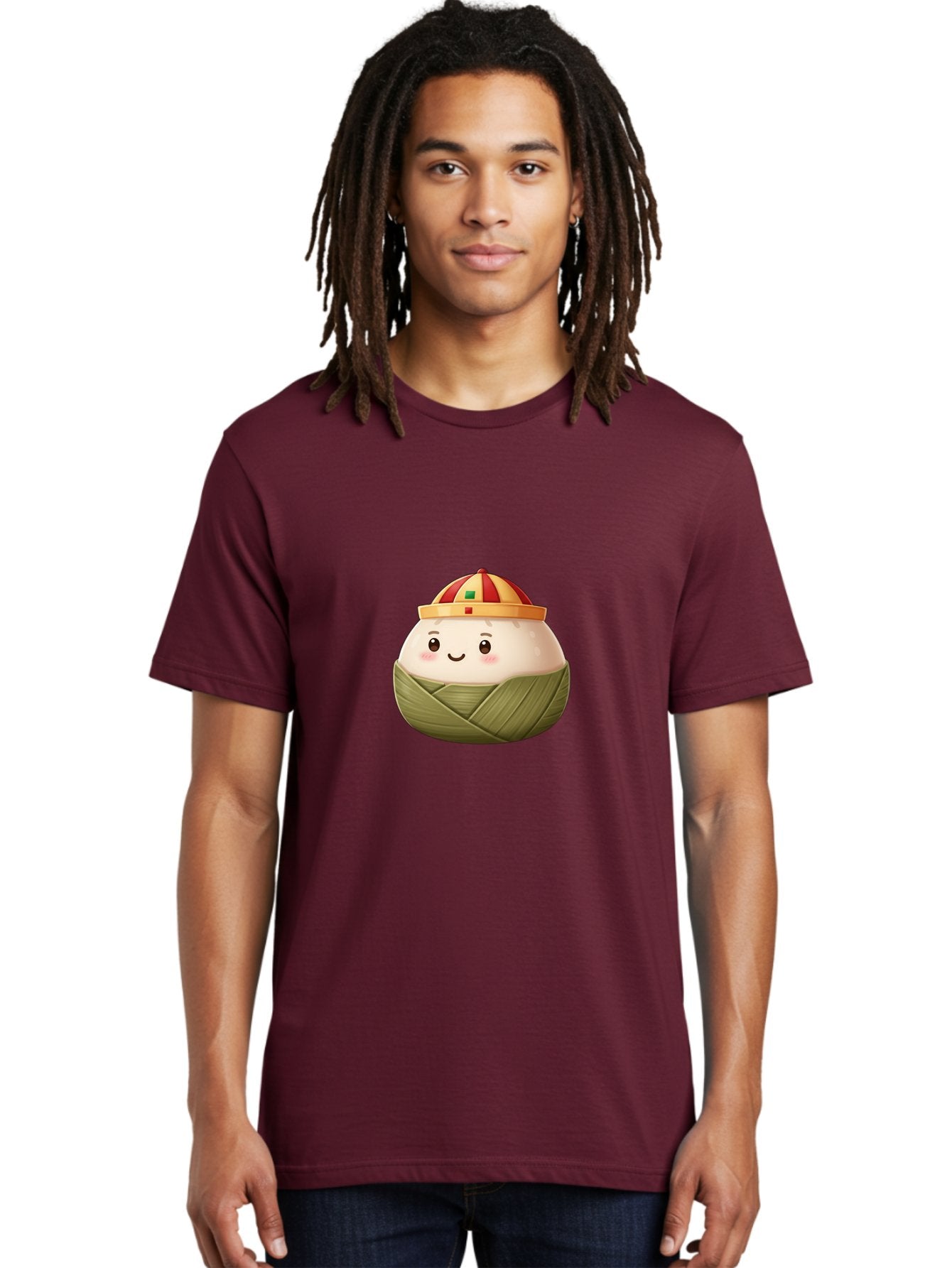 Zongzi Men'S Graphic Tee, 100% Cotton, Comfortable Casual Summer Wear, Machine Washable, Cartoon Dumpling, Chinese Cuisine, Wrapped In Leaves, Smiling Face, Festive Hat, Traditional Food, Cultural Heritage, Asian Delicacy, Cute Character Bab609 30