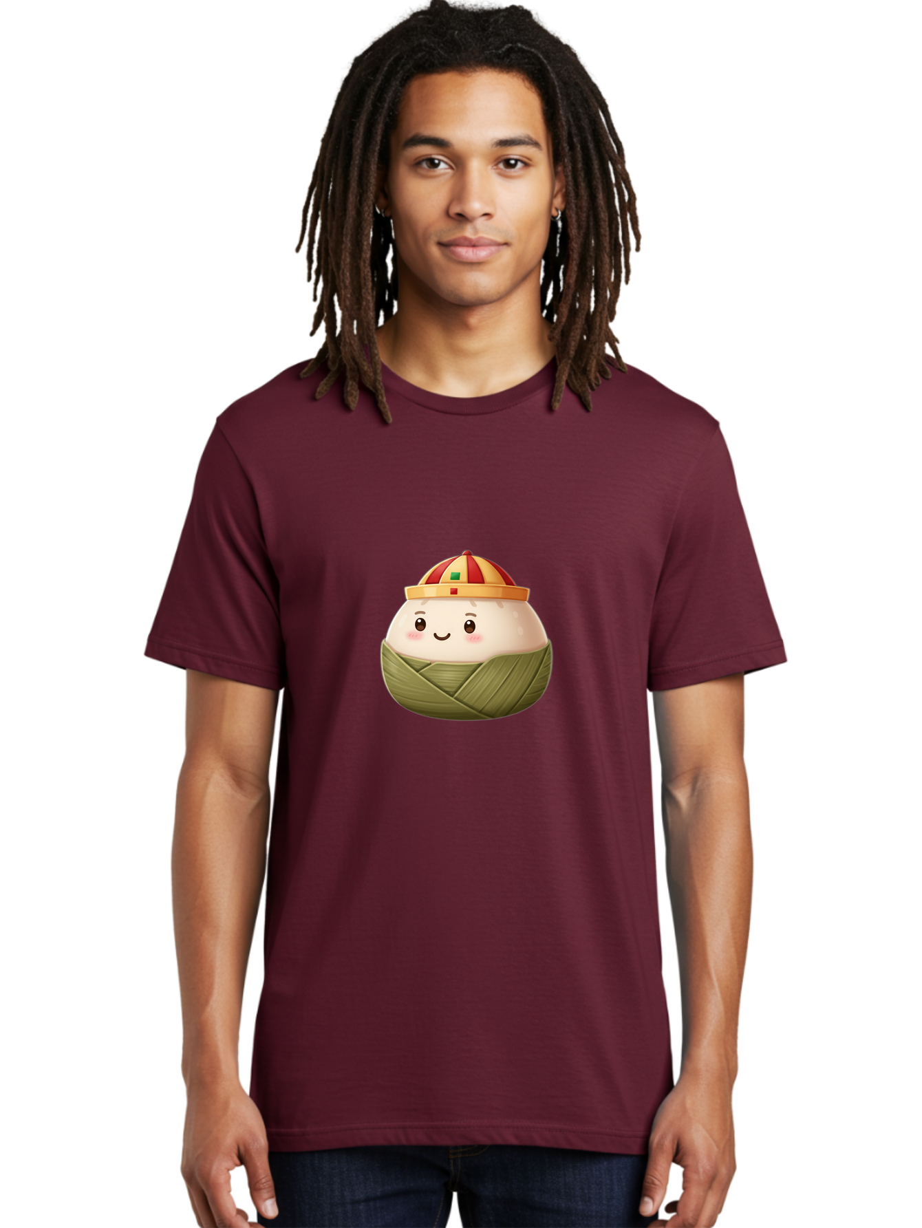 Zongzi Men'S Graphic Tee, 100% Cotton, Comfortable Casual Summer Wear, Machine Washable, Cartoon Dumpling, Chinese Cuisine, Wrapped In Leaves, Smiling Face, Festive Hat, Traditional Food, Cultural Heritage, Asian Delicacy, Cute Character Bab609 16