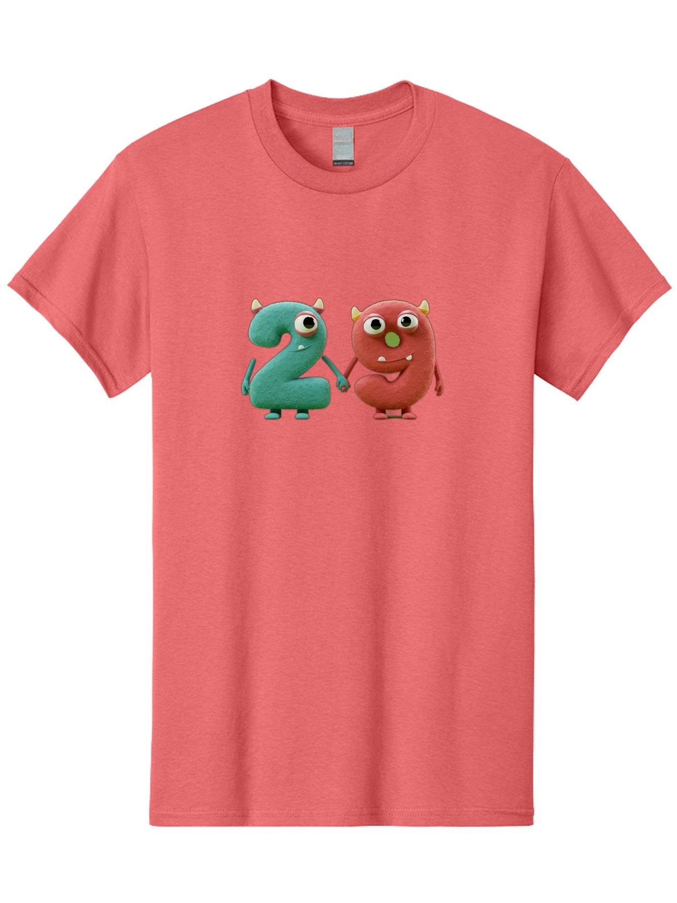 2-Monsters Men'S Graphic Tee, 100% Cotton, Comfortable Casual Summer Wear, Machine Washable, Monster Numbers, Cute Creatures, Colorful Characters, Playful Design, Funny Eyes, Holding Hands, Learning Numbers, Kid'S Education, Cartoon Style, Bab610