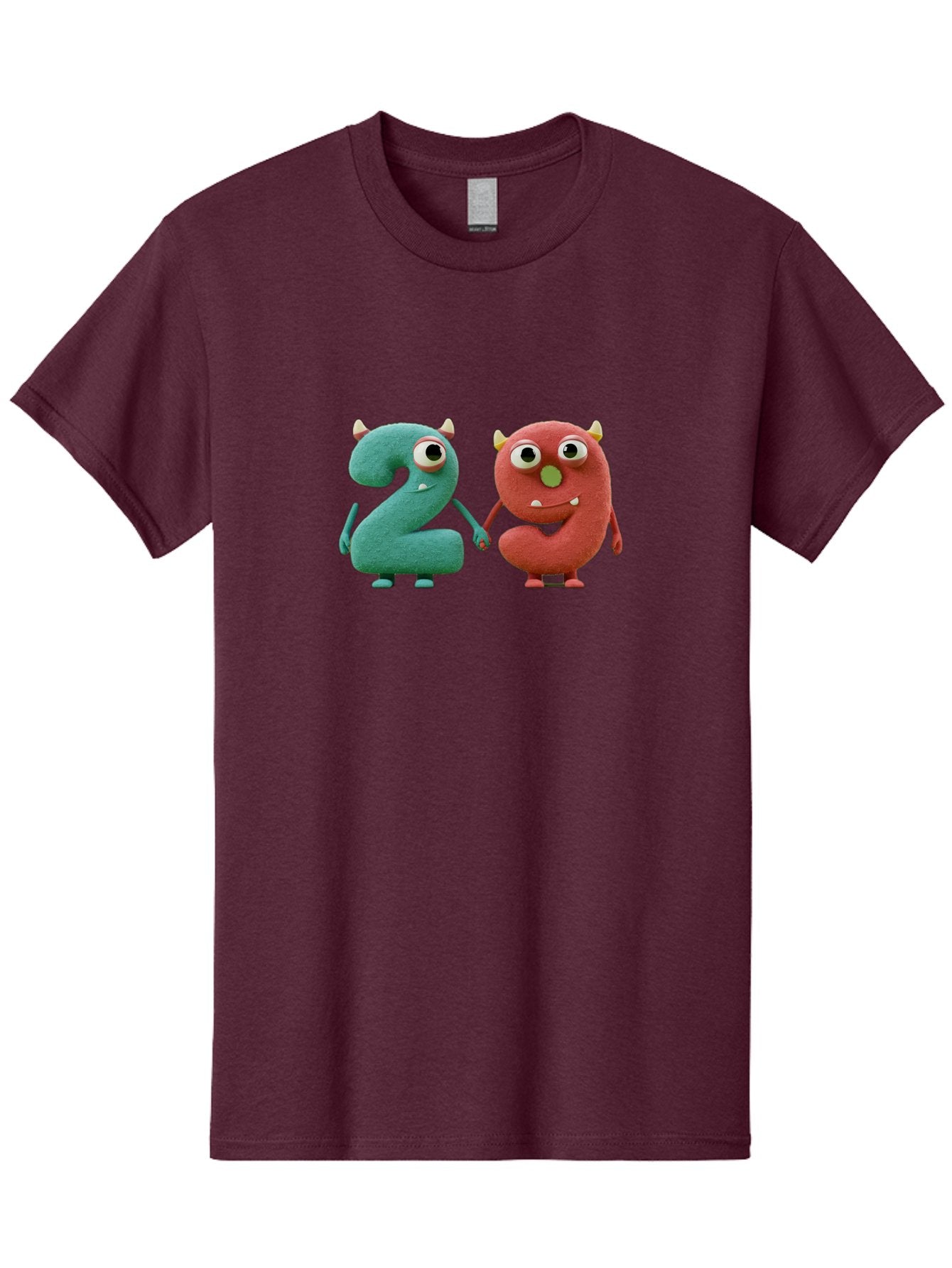 2-Monsters Men'S Graphic Tee, 100% Cotton, Comfortable Casual Summer Wear, Machine Washable, Monster Numbers, Cute Creatures, Colorful Characters, Playful Design, Funny Eyes, Holding Hands, Learning Numbers, Kid'S Education, Cartoon Style, Bab610 12