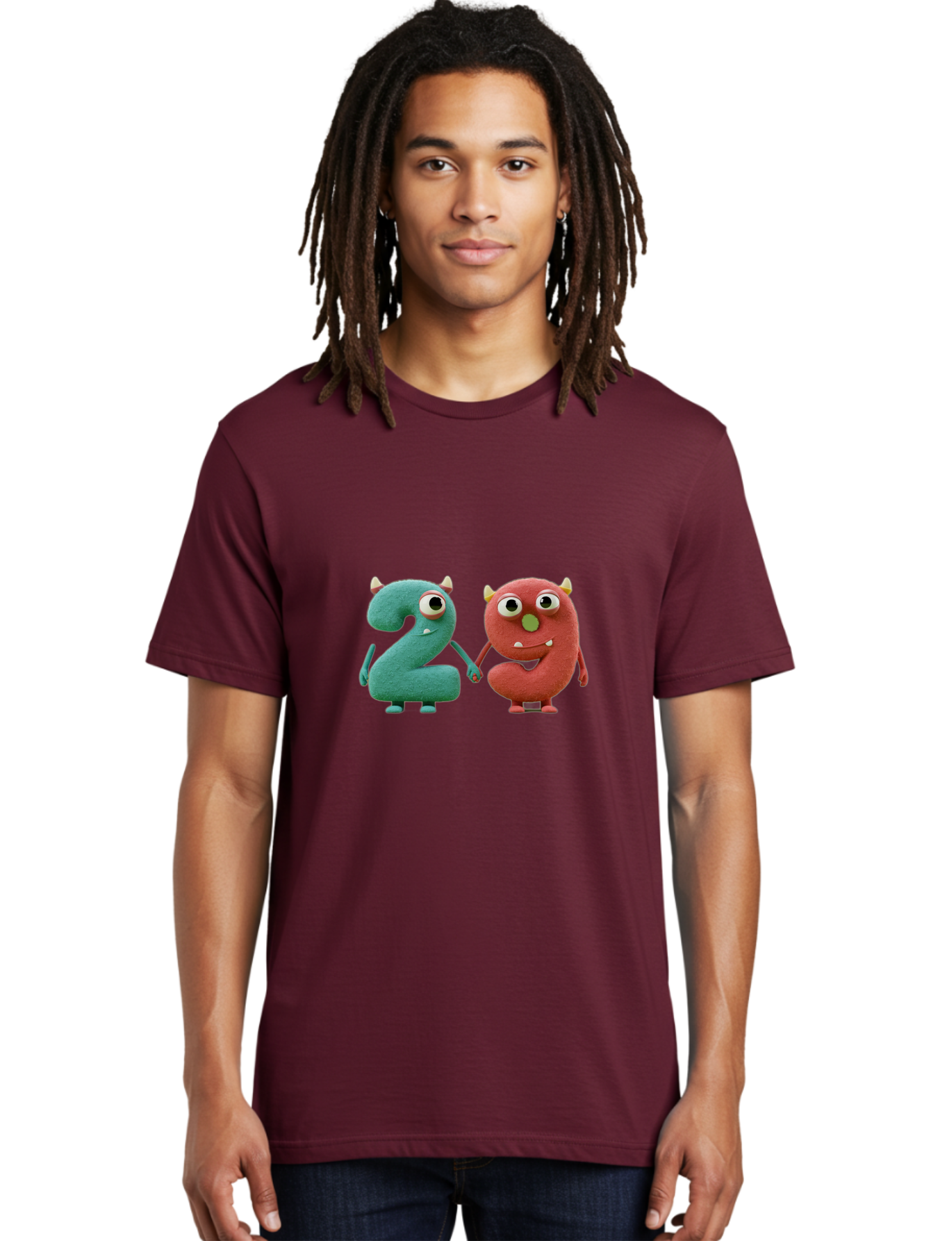 2-Monsters Men'S Graphic Tee, 100% Cotton, Comfortable Casual Summer Wear, Machine Washable, Monster Numbers, Cute Creatures, Colorful Characters, Playful Design, Funny Eyes, Holding Hands, Learning Numbers, Kid'S Education, Cartoon Style, Bab610 18