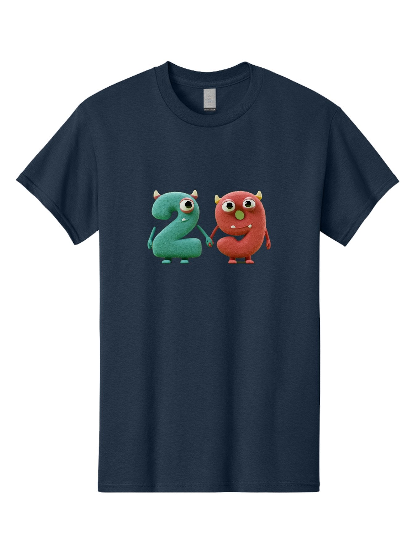2-Monsters Men'S Graphic Tee, 100% Cotton, Comfortable Casual Summer Wear, Machine Washable, Monster Numbers, Cute Creatures, Colorful Characters, Playful Design, Funny Eyes, Holding Hands, Learning Numbers, Kid'S Education, Cartoon Style, Bab610 5